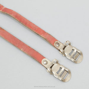 Vintage Laminated Leather Red Toe Clip Straps - Pedal Pedlar - Bike Parts For Sale