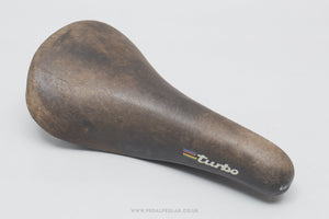 Selle Italia Turbo World Champion Stripes c.1987 Vintage Dark Brown Leather Saddle - Pedal Pedlar - Bike Parts For Sale