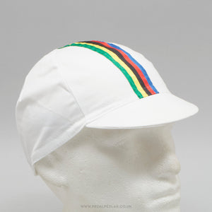 World Champion Stripes White NOS Vintage Cotton Cycling Cap - Pedal Pedlar - Buy New Old Stock Clothing