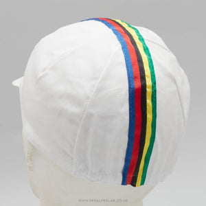 World Champion Stripes White NOS Vintage Cotton Cycling Cap - Pedal Pedlar - Buy New Old Stock Clothing