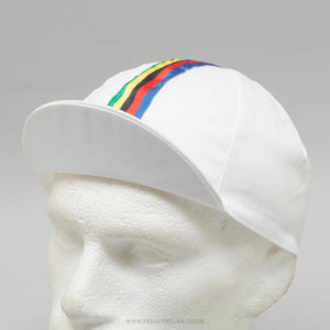 World Champion Stripes White NOS Vintage Cotton Cycling Cap - Pedal Pedlar - Buy New Old Stock Clothing