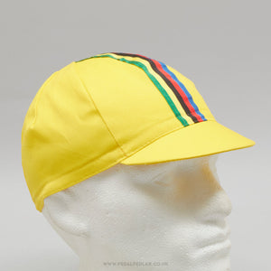World Champion Stripes Yellow NOS Vintage Cotton Cycling Cap - Pedal Pedlar - Buy New Old Stock Clothing