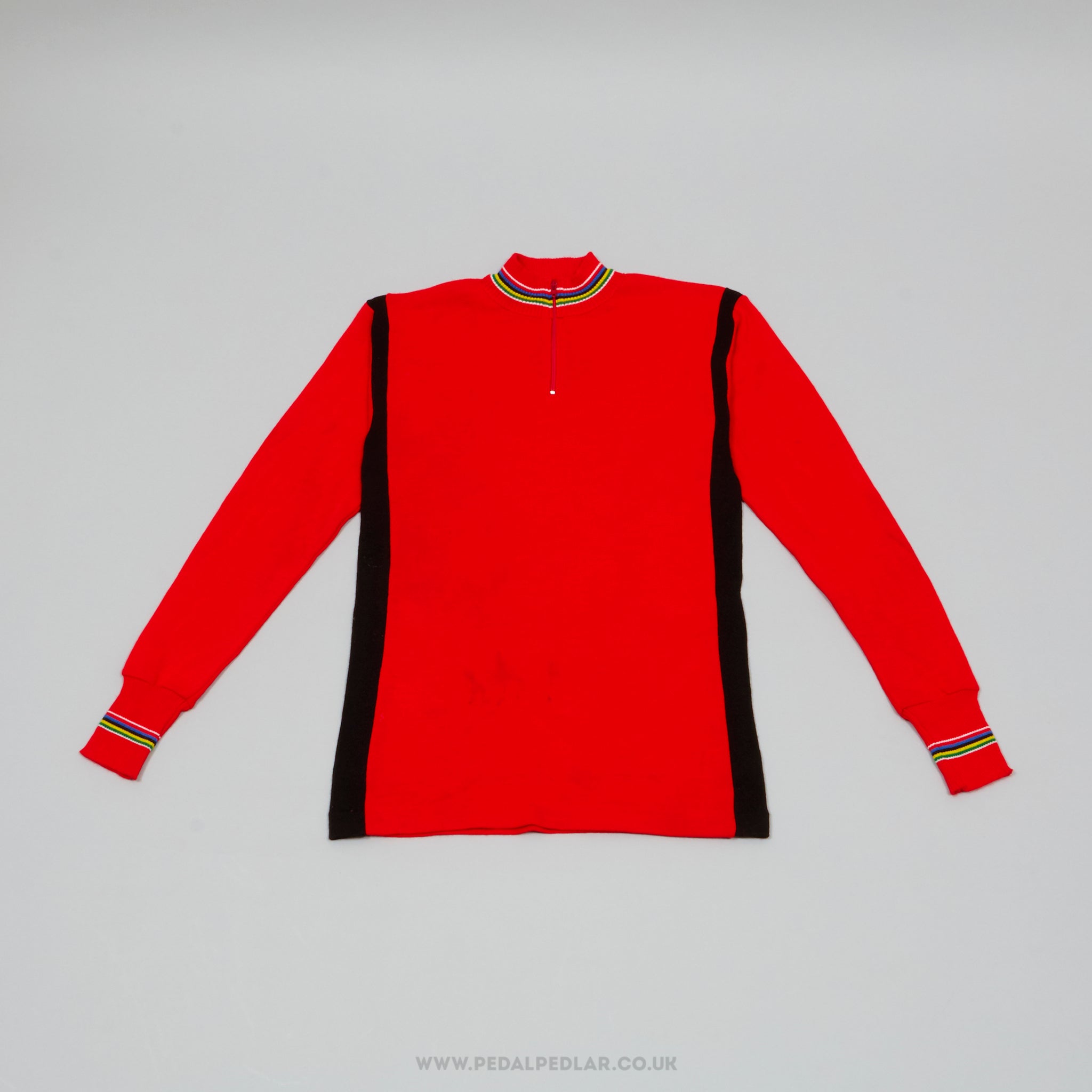 Red, Black & World Champion Stripes Small NOS Vintage Long Sleeved Cycling Jersey - Pedal Pedlar - Buy New Old Stock Clothing