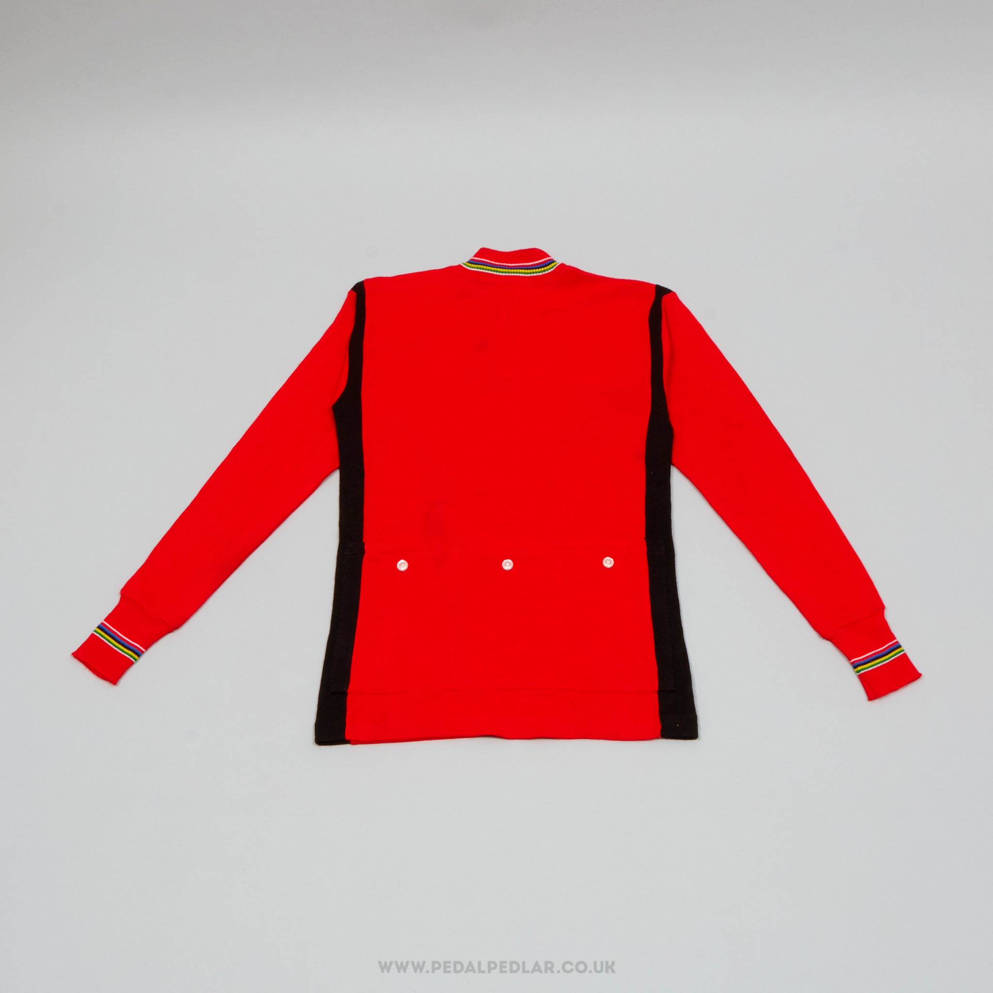 Red, Black & World Champion Stripes Small NOS Vintage Long Sleeved Cycling Jersey - Pedal Pedlar - Buy New Old Stock Clothing