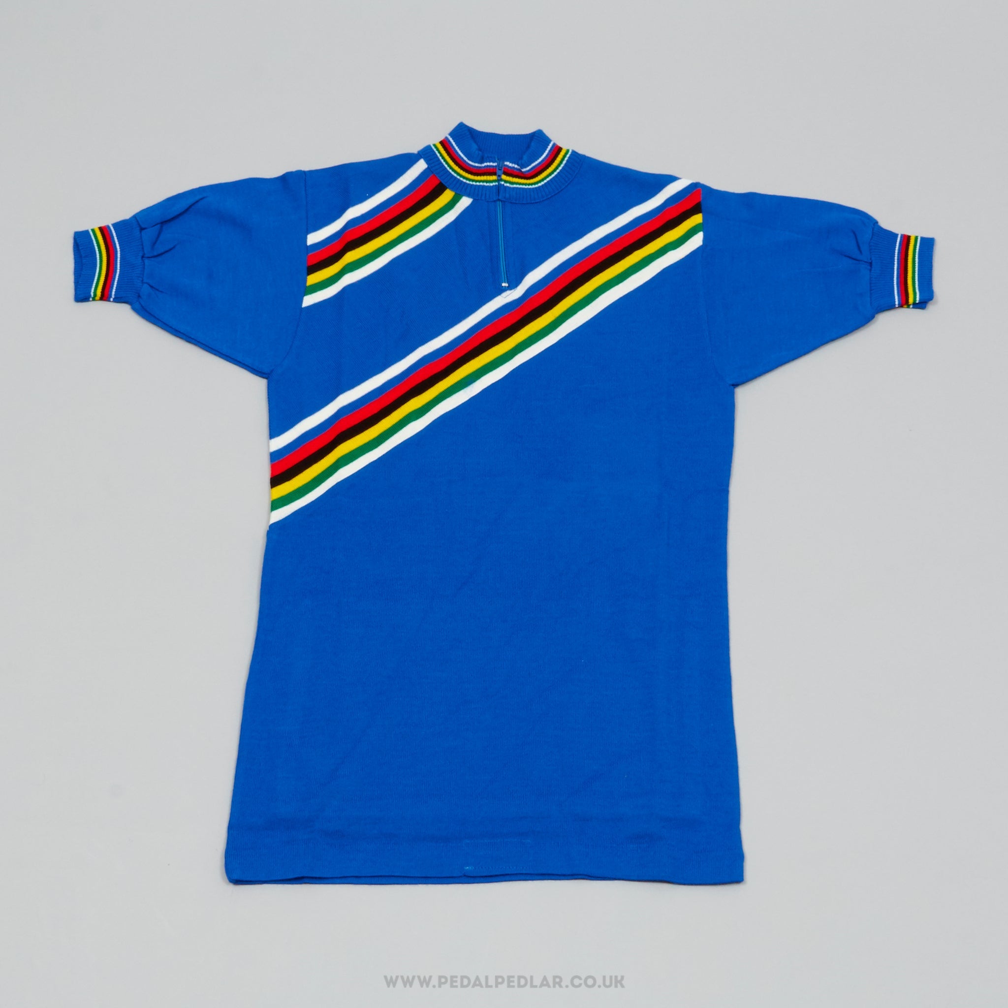 MOA Sport Blue w) World Champion Stripes XS NOS Vintage Woollen Cycling Jersey - Pedal Pedlar - Buy New Old Stock Clothing
