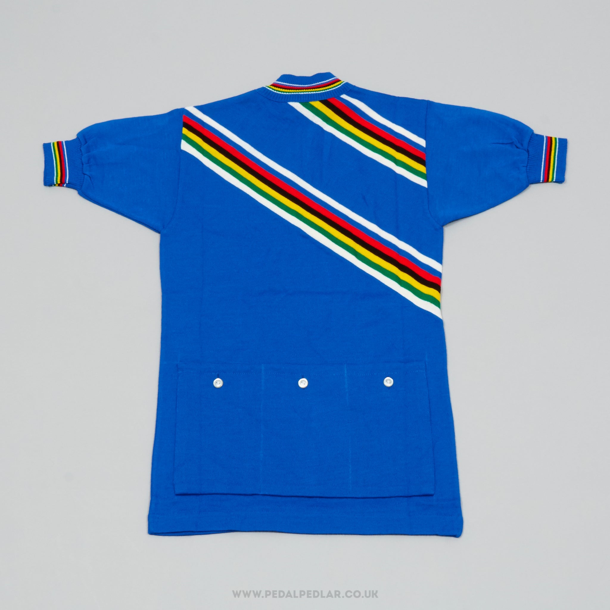 MOA Sport Blue w) World Champion Stripes XS NOS Vintage Woollen Cycling Jersey - Pedal Pedlar - Buy New Old Stock Clothing