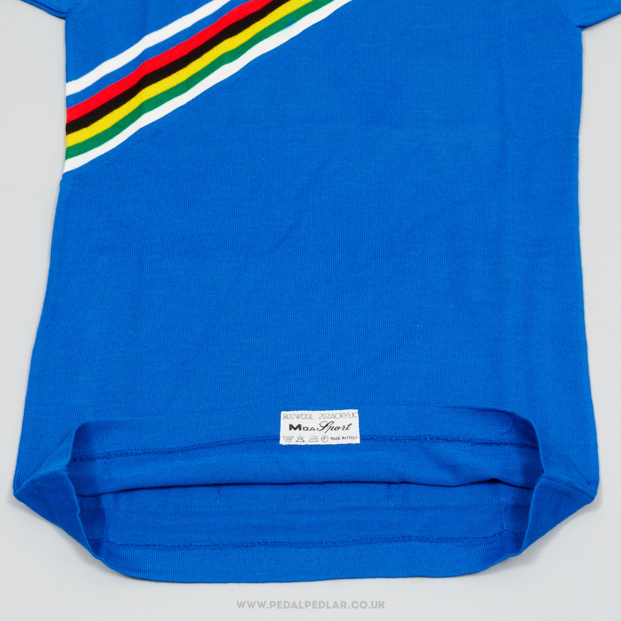 MOA Sport Blue w) World Champion Stripes XS NOS Vintage Woollen Cycling Jersey - Pedal Pedlar - Buy New Old Stock Clothing
