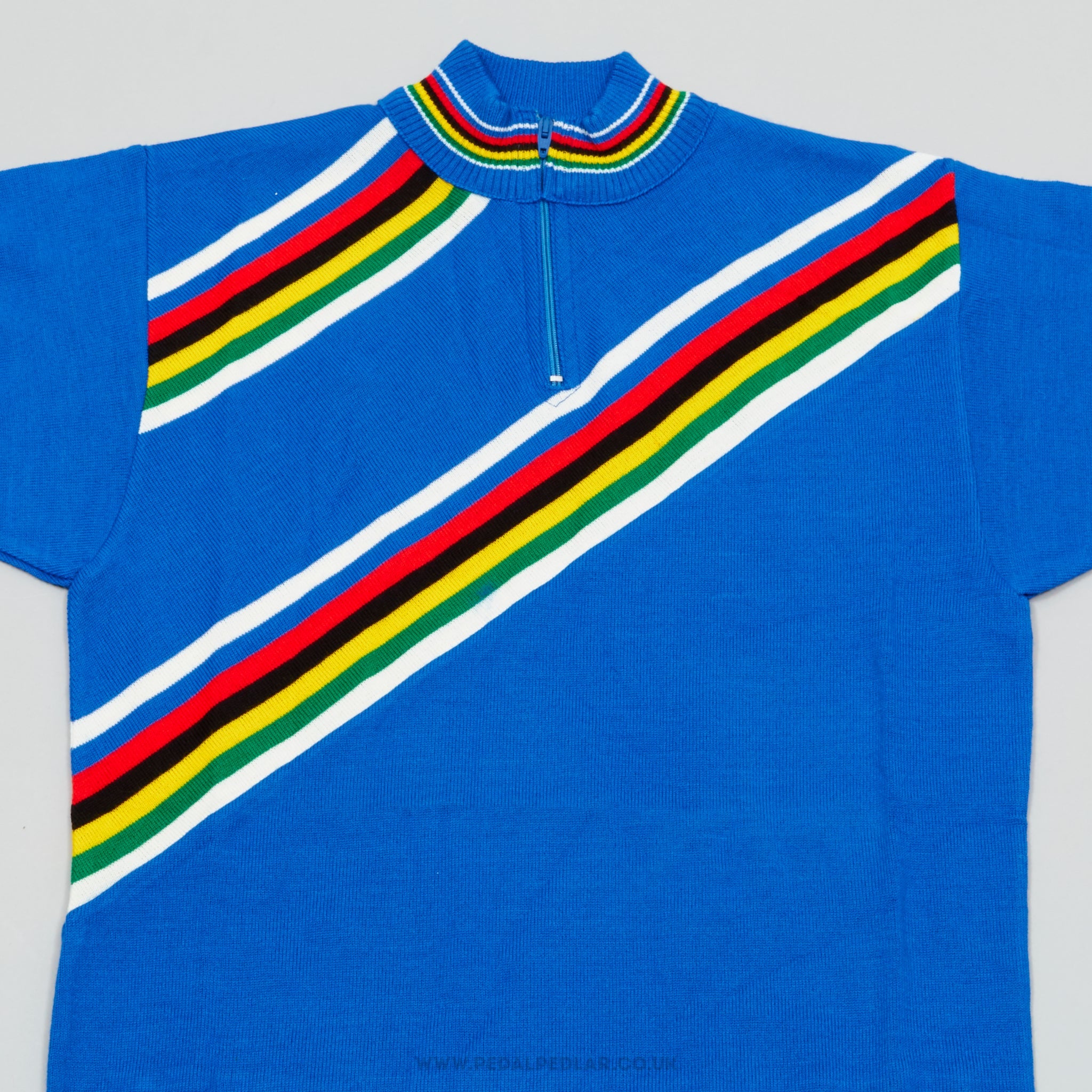 MOA Sport Blue w) World Champion Stripes XS NOS Vintage Woollen Cycling Jersey - Pedal Pedlar - Buy New Old Stock Clothing