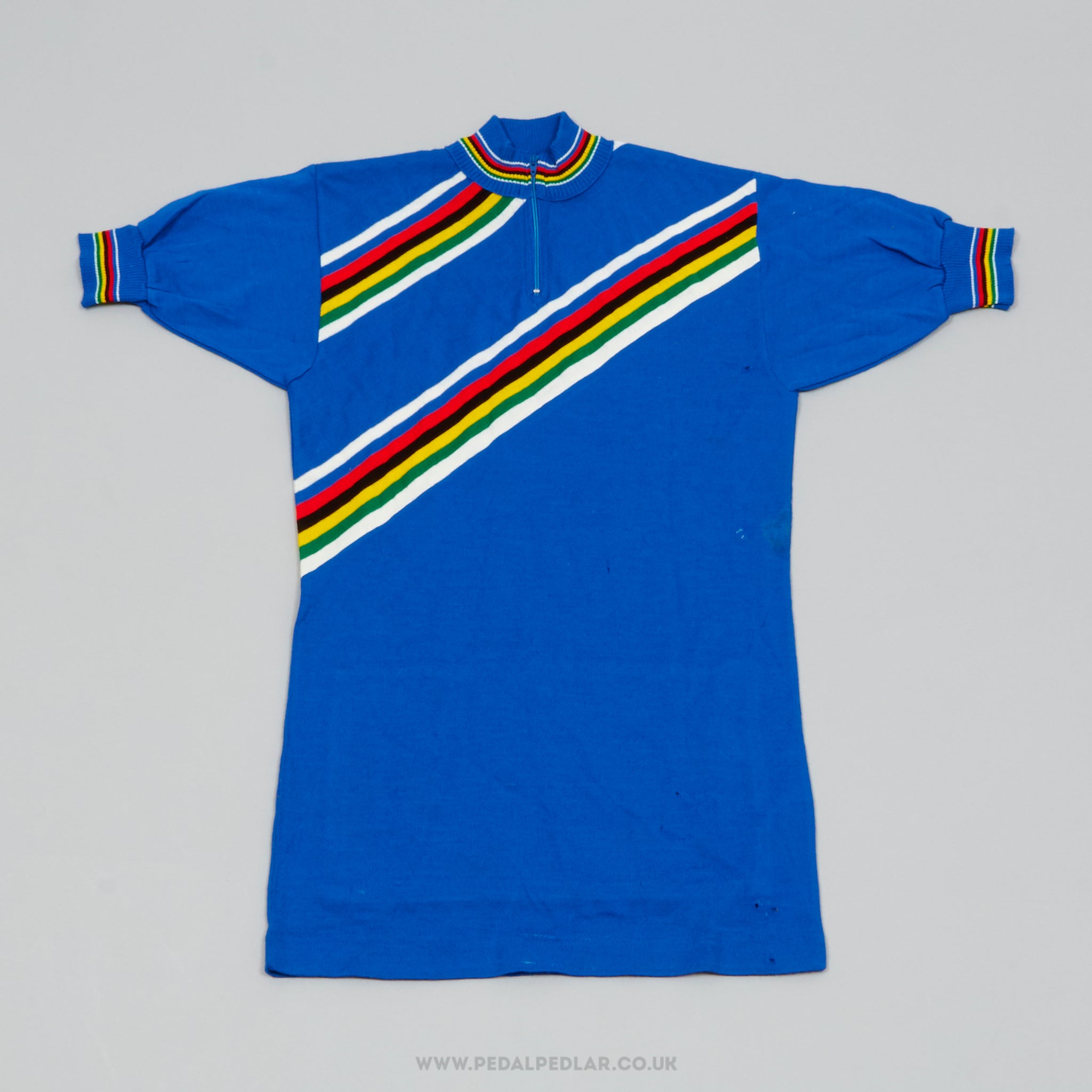 MOA Sport Blue w) World Champion Stripes Small NOS Vintage Woollen Cycling Jersey - Pedal Pedlar - Buy New Old Stock Clothing