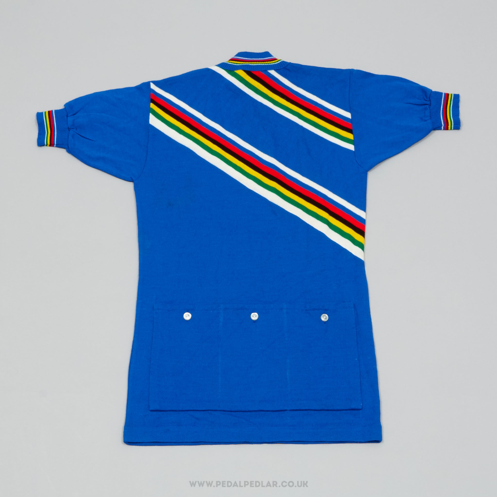 MOA Sport Blue w) World Champion Stripes Small NOS Vintage Woollen Cycling Jersey - Pedal Pedlar - Buy New Old Stock Clothing