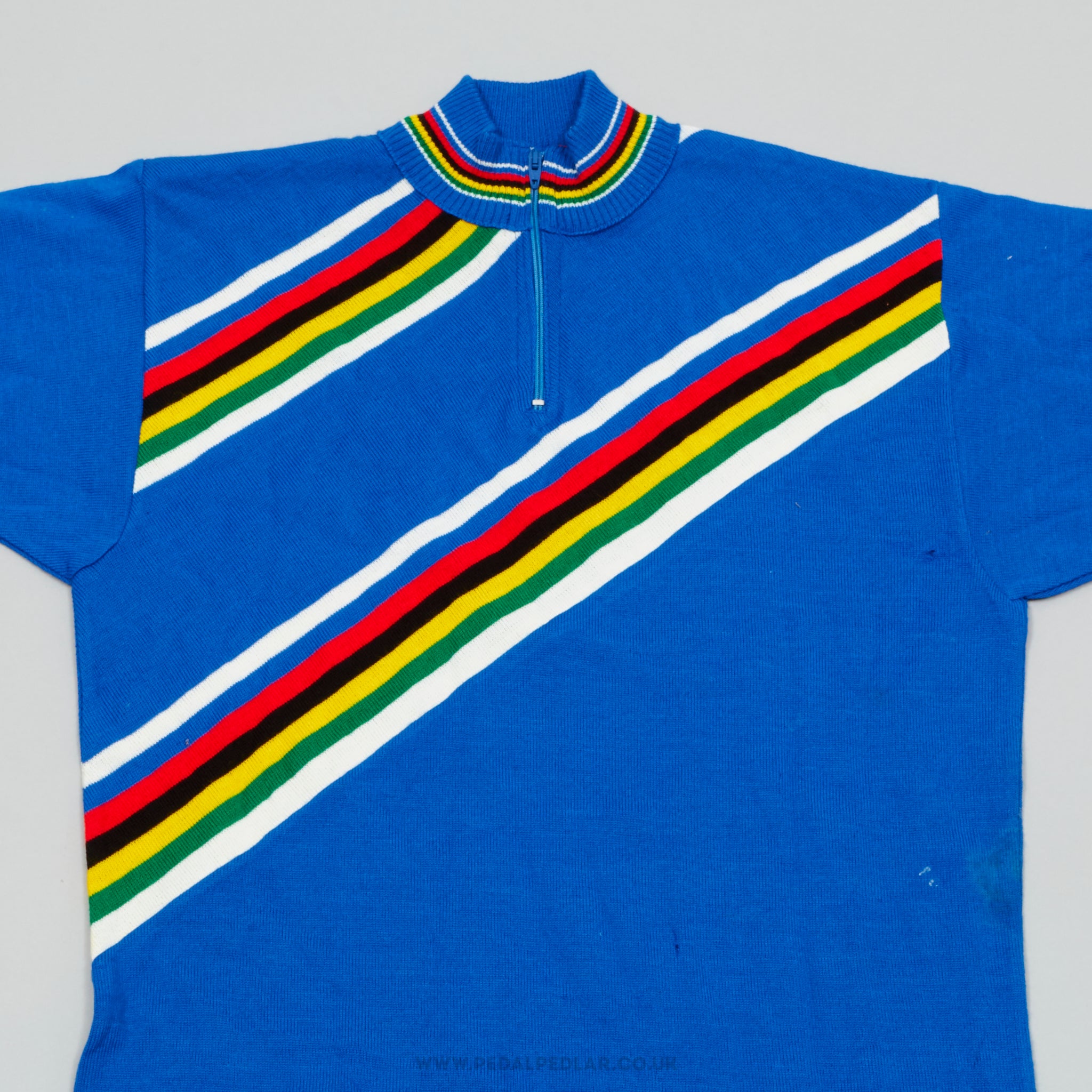 MOA Sport Blue w) World Champion Stripes Small NOS Vintage Woollen Cycling Jersey - Pedal Pedlar - Buy New Old Stock Clothing