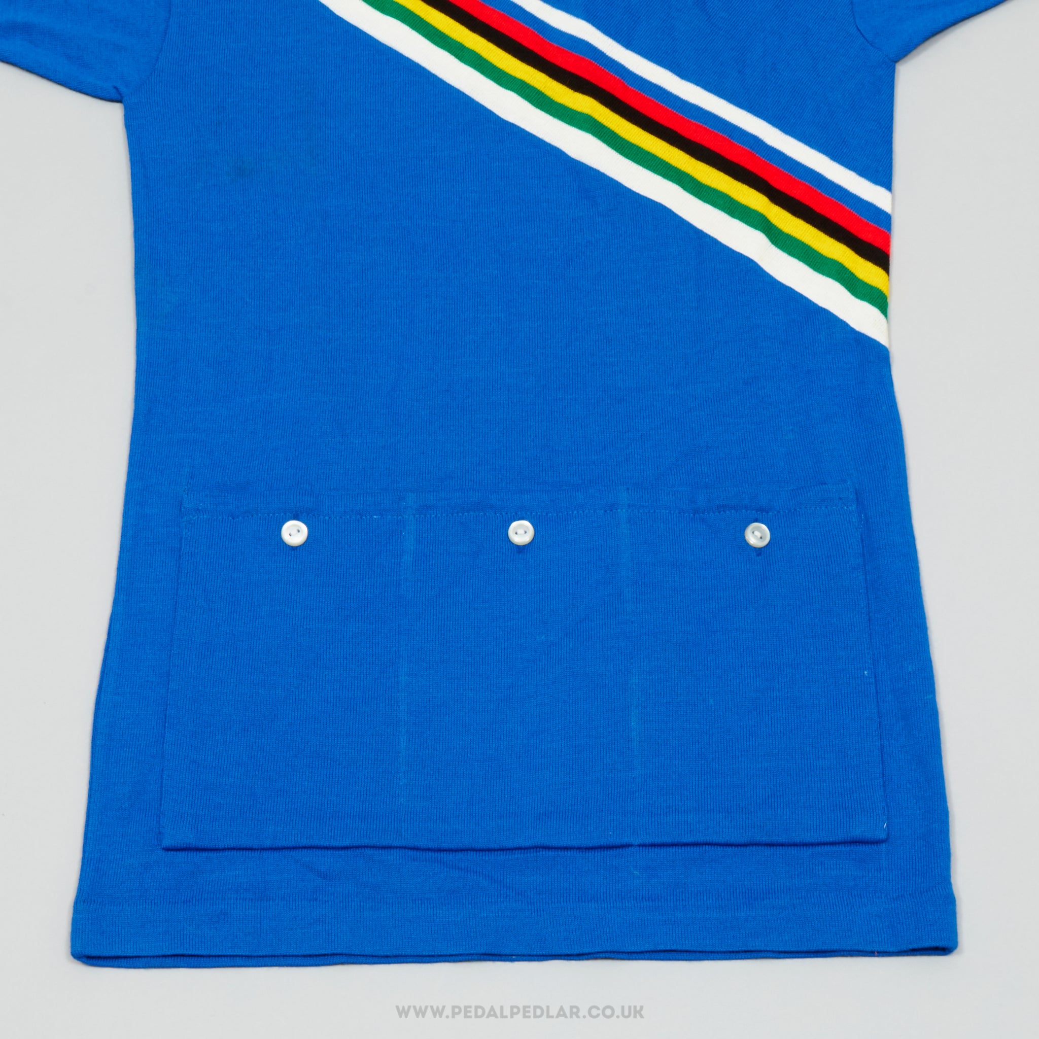 MOA Sport Blue w) World Champion Stripes Small NOS Vintage Woollen Cycling Jersey - Pedal Pedlar - Buy New Old Stock Clothing