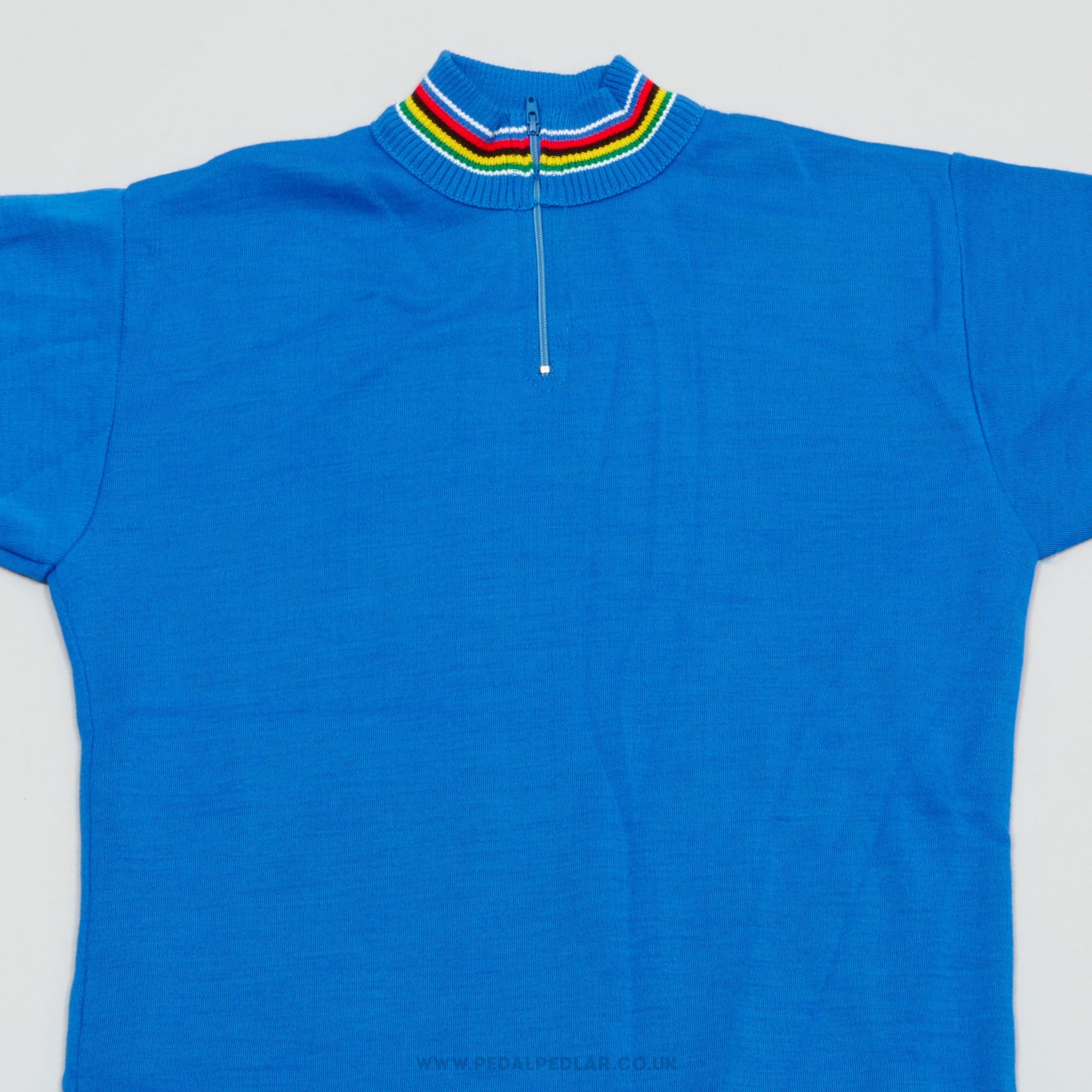 Caratti Blue w) World Champion Stripes Small NOS Vintage Cycling Jersey - Pedal Pedlar - Buy New Old Stock Clothing
