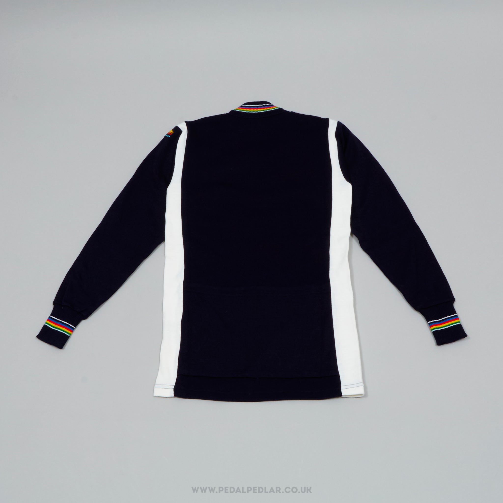 Caratti Dark Blue & White w) World Champion Stripes XS NOS Vintage Long Sleeved Cycling Jersey - Pedal Pedlar - Buy New Old Stock Clothing