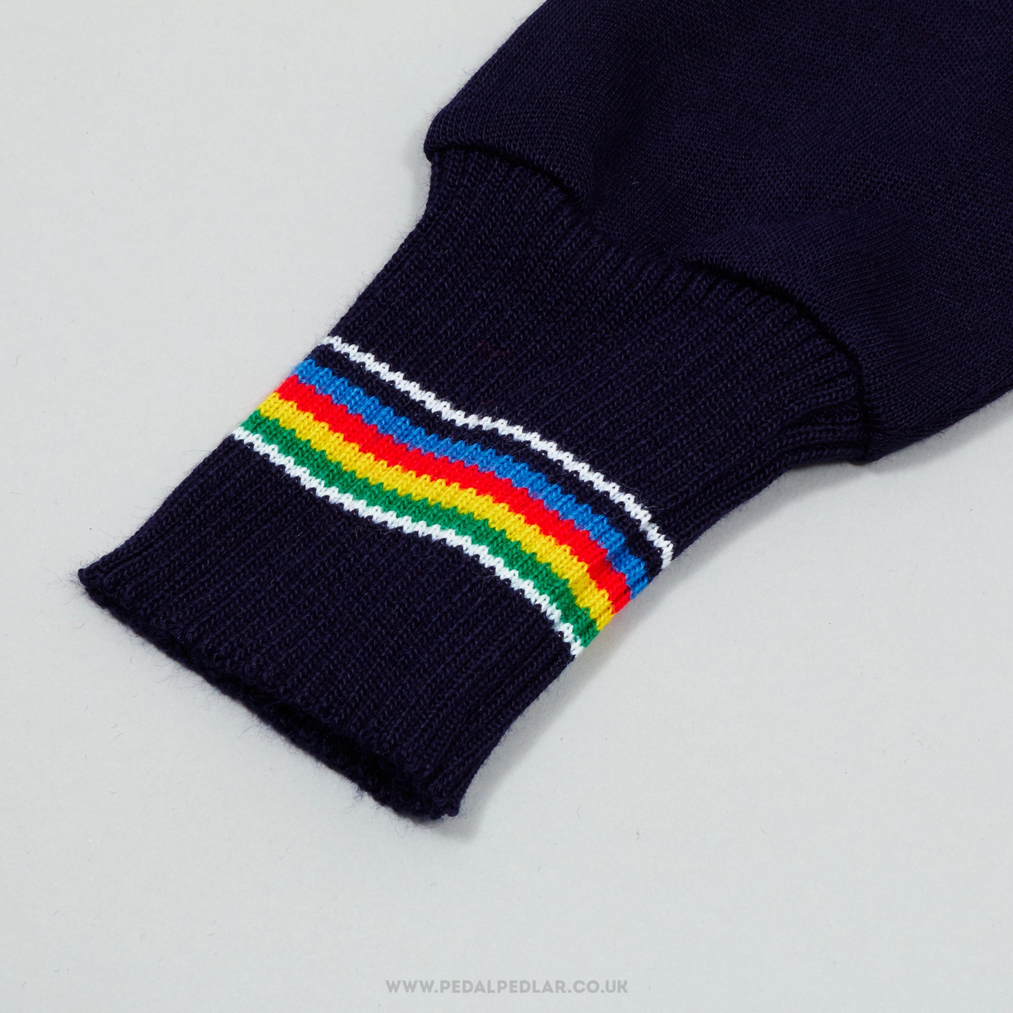 Caratti Dark Blue & White w) World Champion Stripes XS NOS Vintage Long Sleeved Cycling Jersey - Pedal Pedlar - Buy New Old Stock Clothing