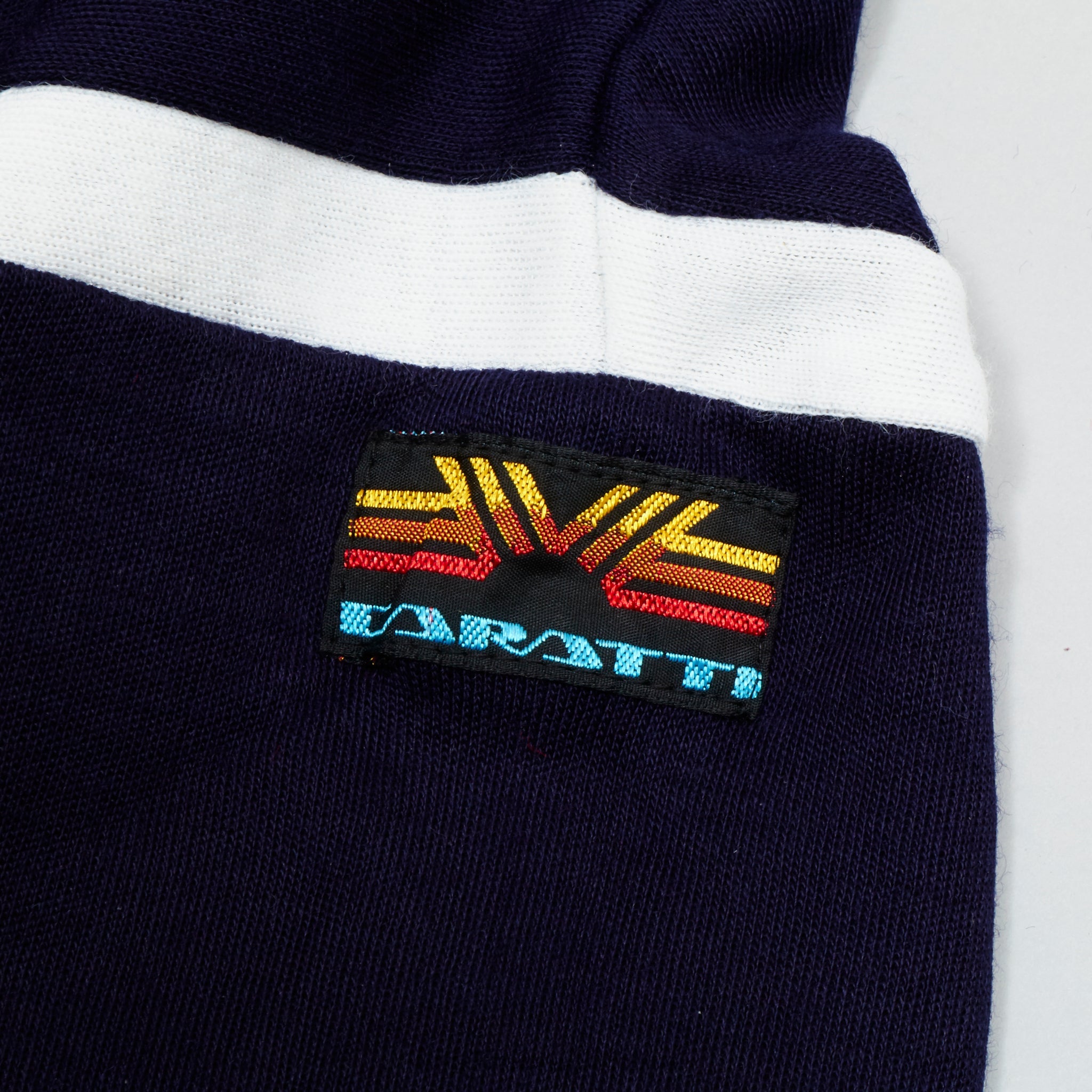 Caratti Dark Blue & White w) World Champion Stripes XS NOS Vintage Long Sleeved Cycling Jersey - Pedal Pedlar - Buy New Old Stock Clothing