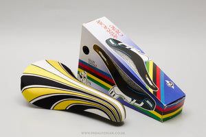 GES Huracan Crono NOS/NIB Vintage Yellow / White / Black Striped Saddle - Pedal Pedlar - Buy New Old Stock Bike Parts