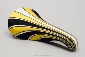 GES Huracan Crono NOS/NIB Vintage Yellow / White / Black Striped Saddle - Pedal Pedlar - Buy New Old Stock Bike Parts