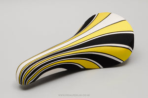 GES Huracan Crono NOS/NIB Vintage Yellow / White / Black Striped Saddle - Pedal Pedlar - Buy New Old Stock Bike Parts