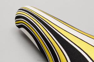 GES Huracan Crono NOS/NIB Vintage Yellow / White / Black Striped Saddle - Pedal Pedlar - Buy New Old Stock Bike Parts