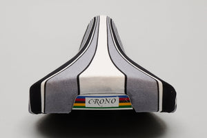 GES Huracan Crono NOS/NIB Vintage White / Grey / Black Striped Saddle - Pedal Pedlar - Buy New Old Stock Bike Parts