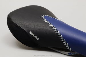 Vetta Trishock Embroidered NOS Classic Black / Blue Kevlar Saddle - Pedal Pedlar - Buy New Old Stock Bike Parts