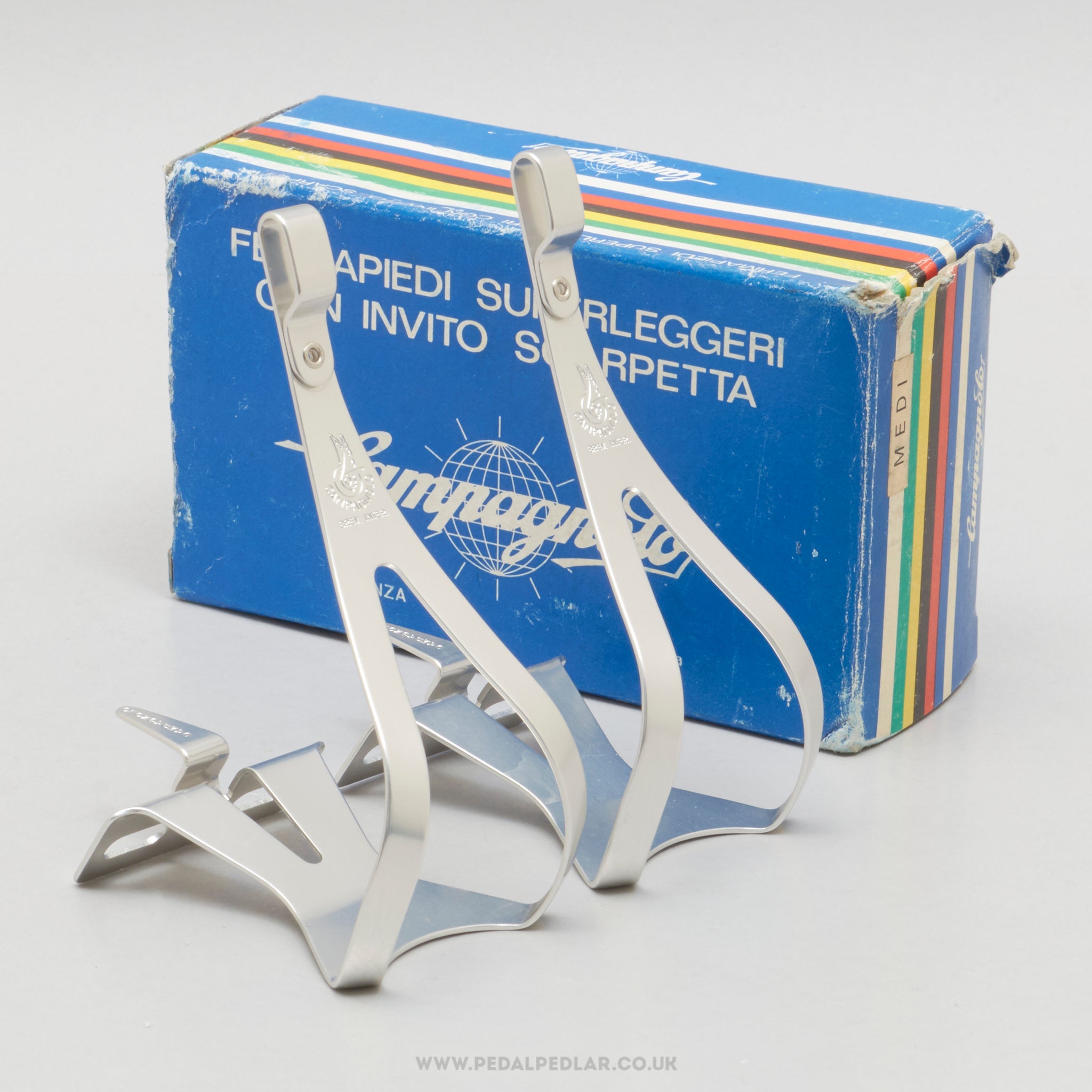 Campagnolo Super Record (0990/6) Superleggeri NOS/NIB Size M Vintage Aluminium Toe Clips - Pedal Pedlar - Buy New Old Stock Bike Parts