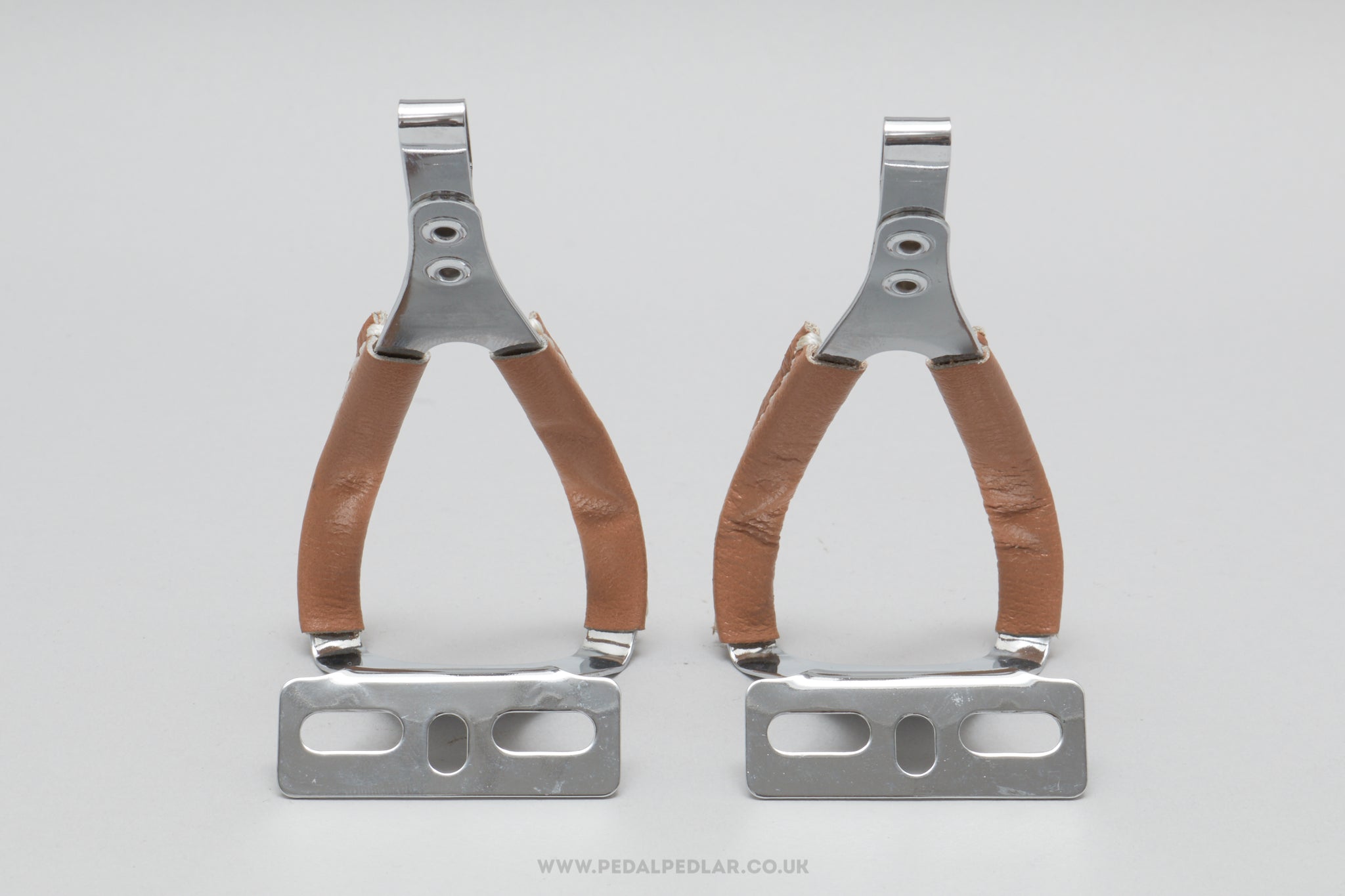 Christophe 50 GC / 506 GC Old Logo Leather Covered NOS Size S Vintage Steel Toe Clips / Cages - Pedal Pedlar - Buy New Old Stock Bike Parts