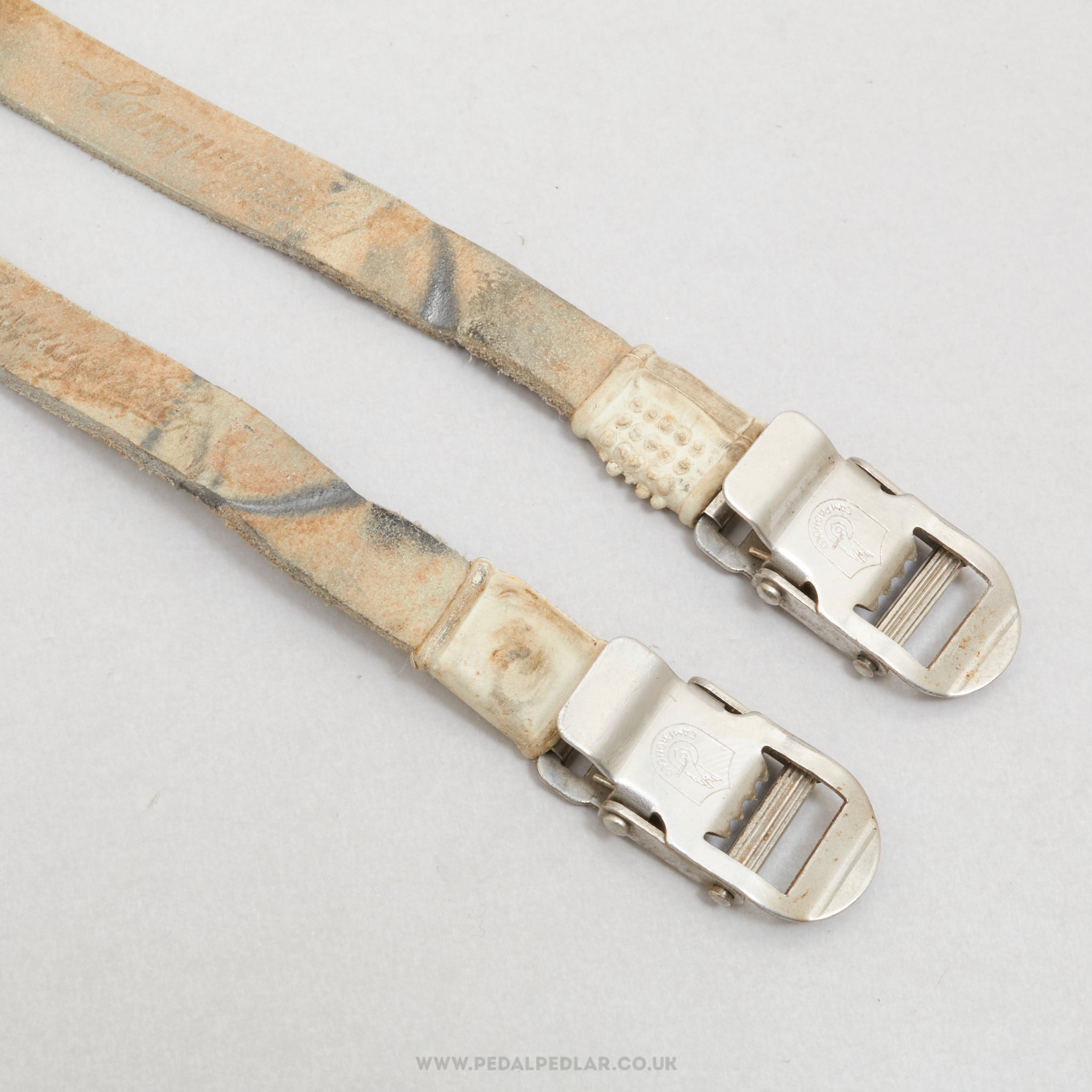Campagnolo Chorus / Athena (1153004) Leather Vintage Grey Toe Clip Straps - Pedal Pedlar - Bike Parts For Sale