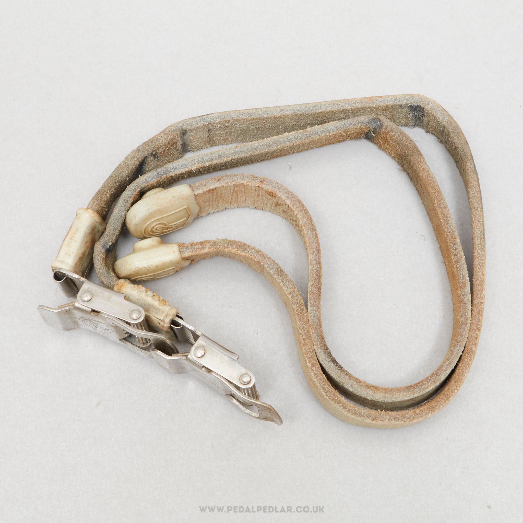 Campagnolo Chorus / Athena (1153004) Leather Vintage Grey Toe Clip Straps - Pedal Pedlar - Bike Parts For Sale