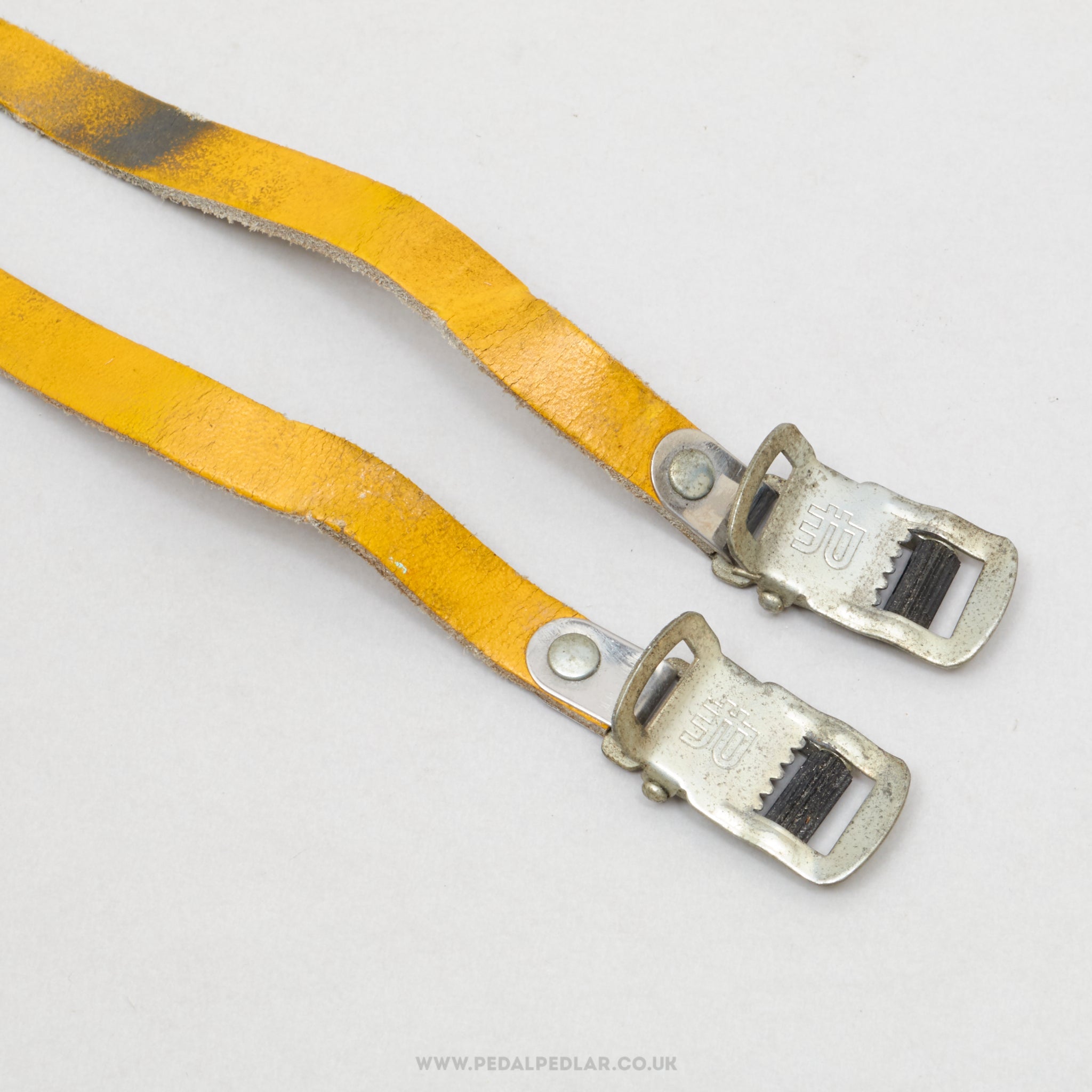 Christophe 516 J Poutrait-Morin Leather Vintage Yellow Toe Clip Straps - Pedal Pedlar - Bike Parts For Sale