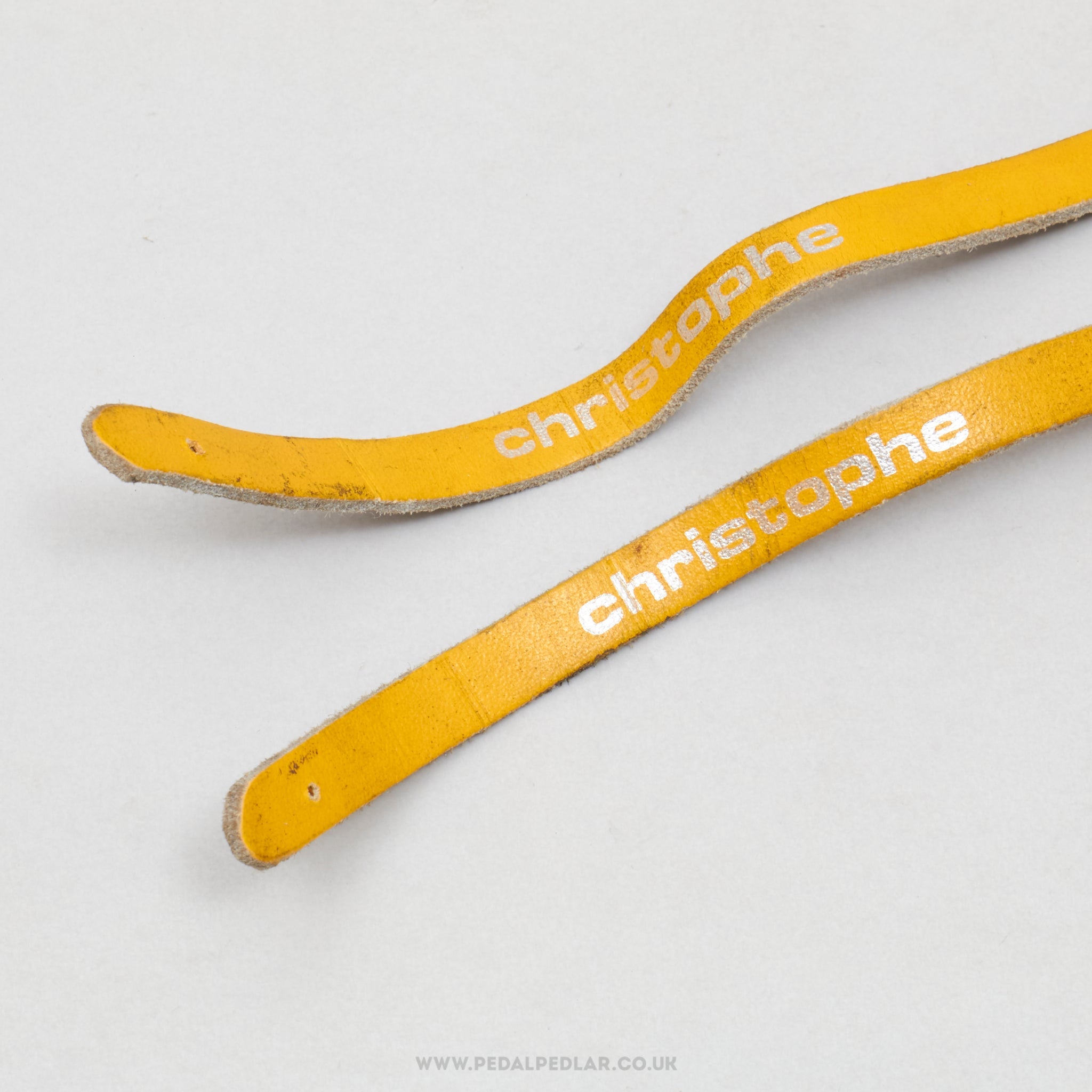 Christophe 516 J Poutrait-Morin Leather Vintage Yellow Toe Clip Straps - Pedal Pedlar - Bike Parts For Sale