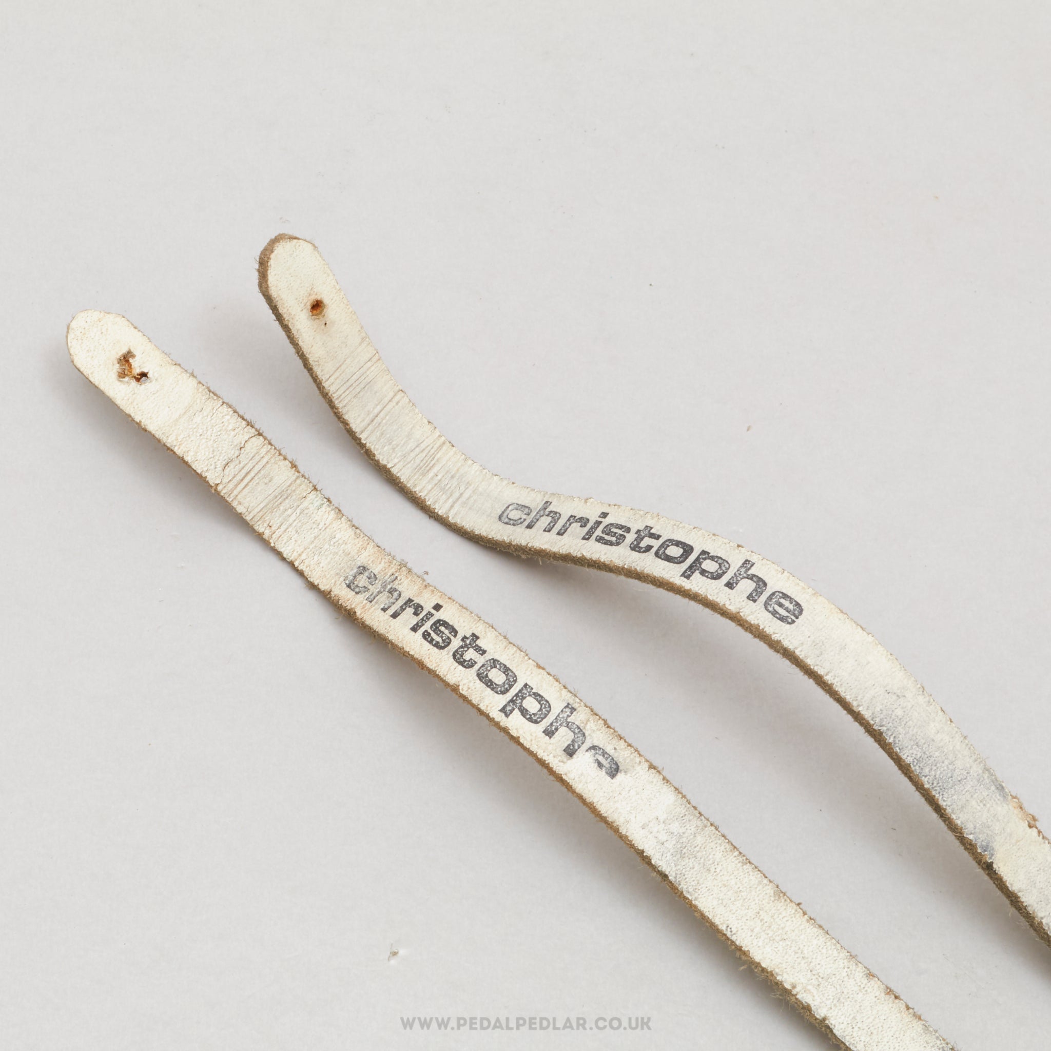 Christophe 516 W Poutrait-Morin Leather Vintage White Toe Clip Straps - Pedal Pedlar - Bike Parts For Sale