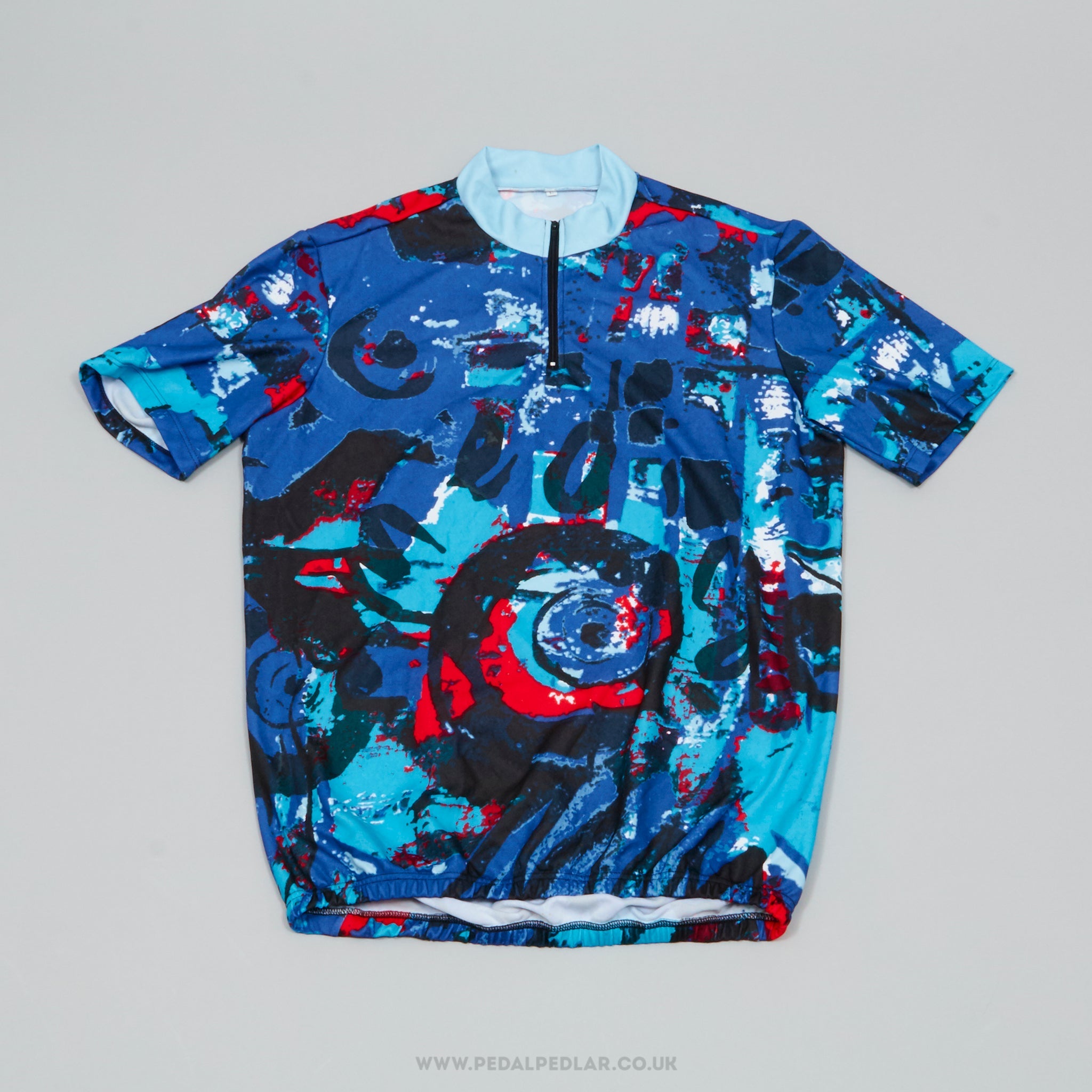 Blue & Red Patterned Large Vintage Cycling Jersey - Pedal Pedlar - Clothing For Sale