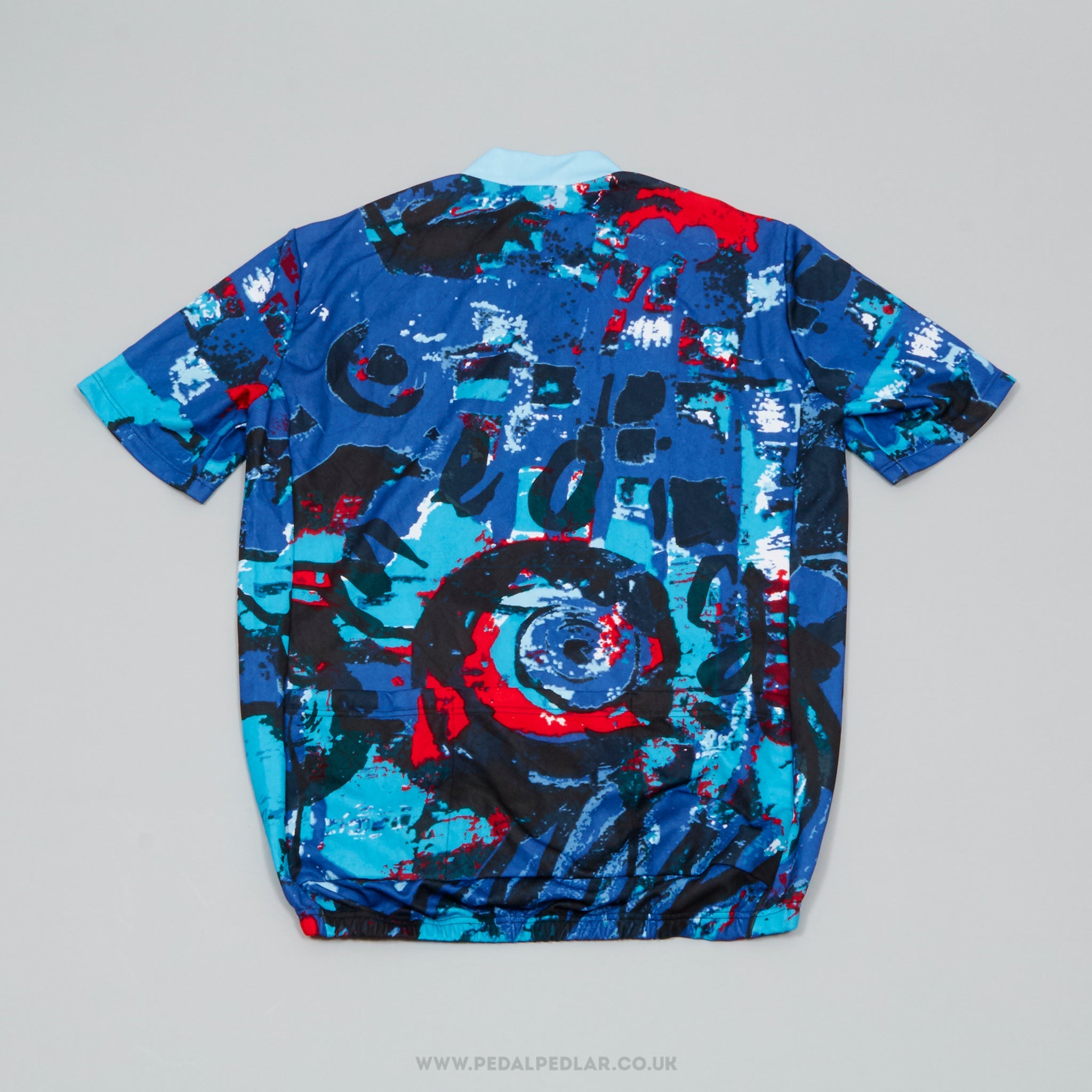 Blue & Red Patterned Large Vintage Cycling Jersey - Pedal Pedlar - Clothing For Sale