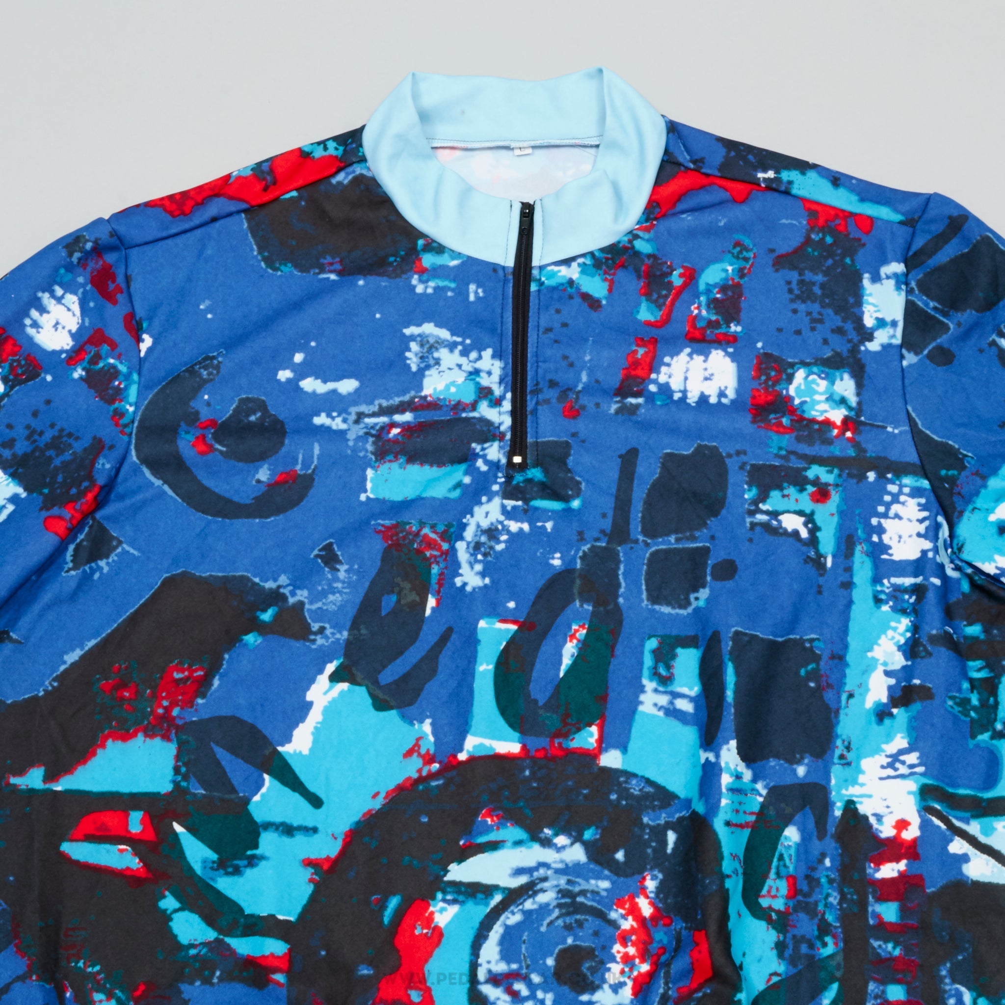 Blue & Red Patterned Large Vintage Cycling Jersey - Pedal Pedlar - Clothing For Sale