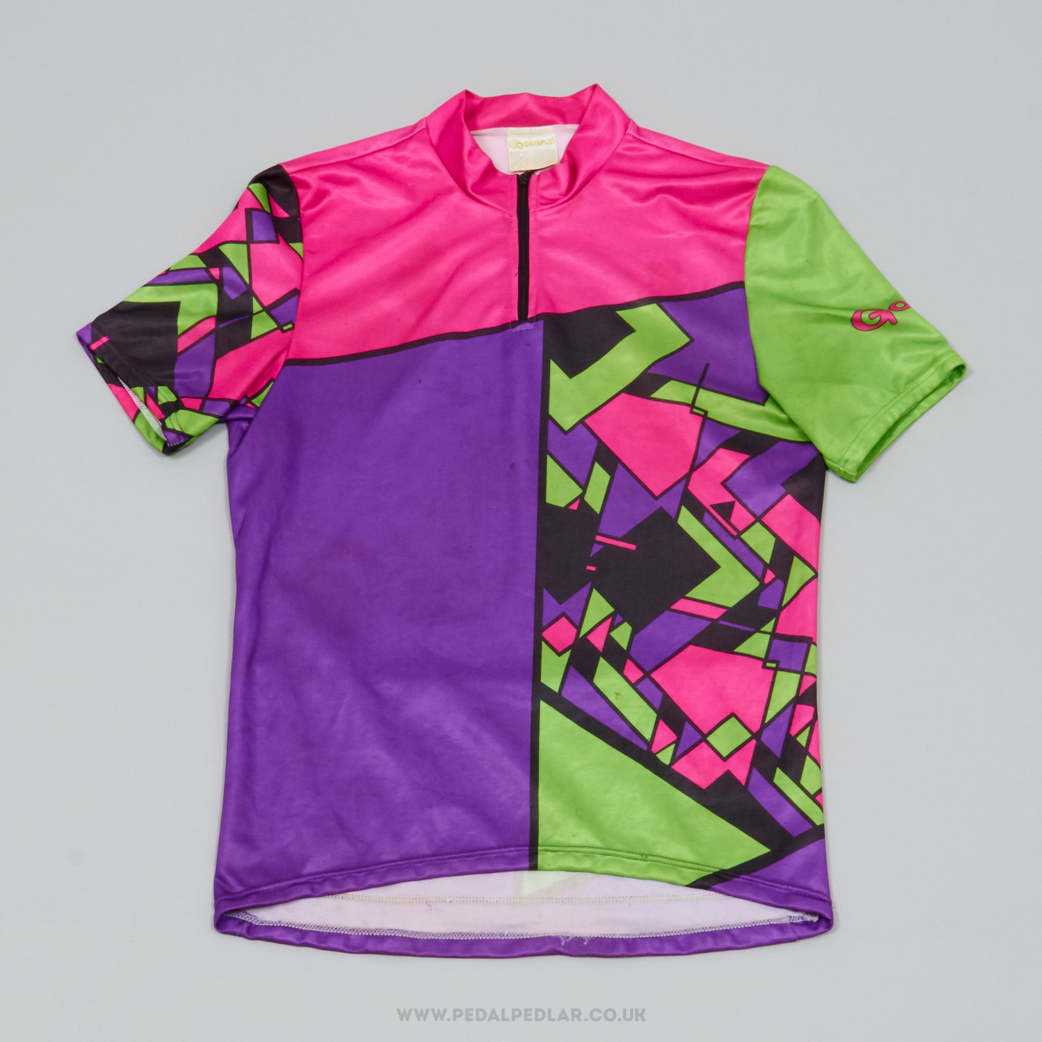 Gonso Purple, Pink & Green Pattern Small Vintage Cycling Jersey - Pedal Pedlar - Clothing For Sale