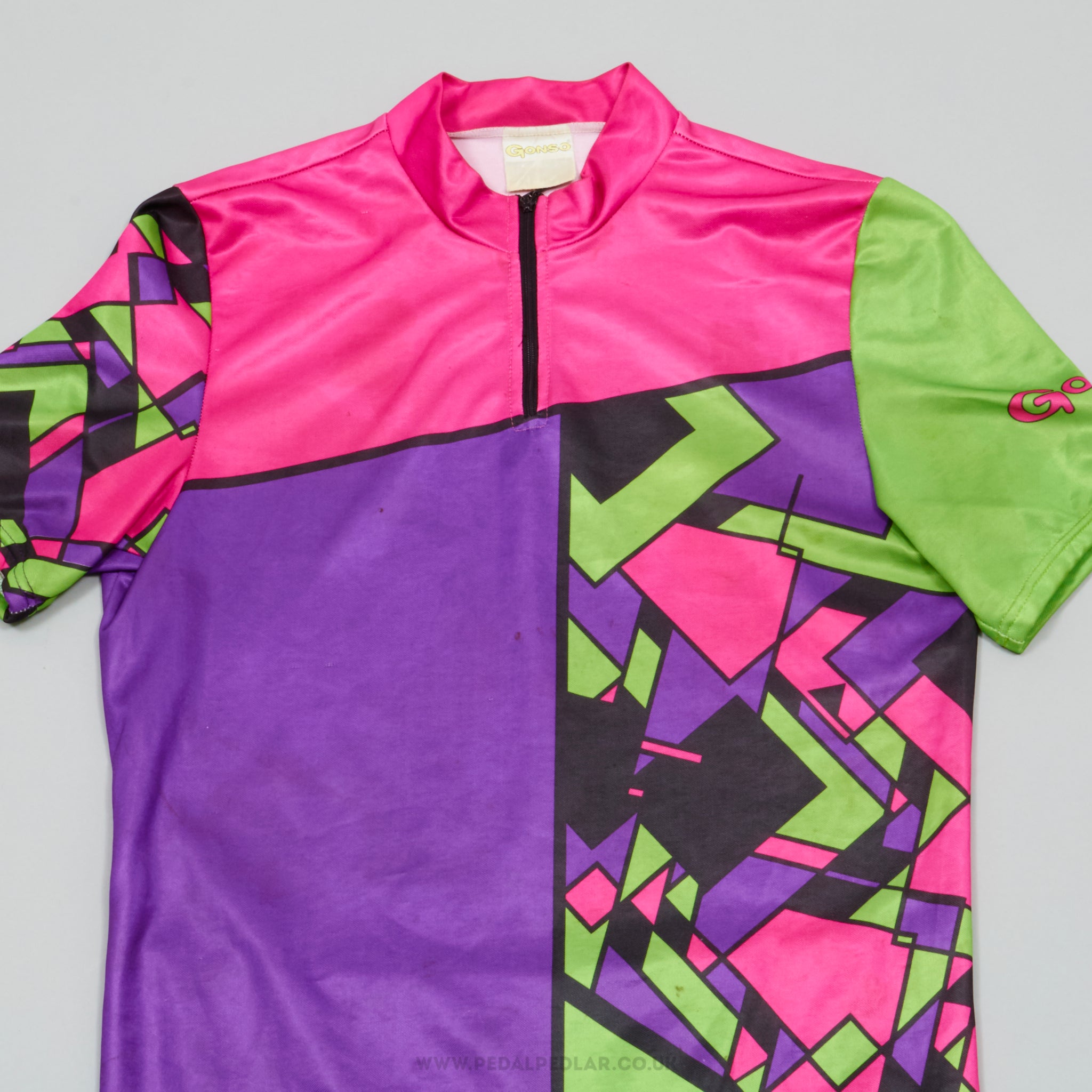 Gonso Purple, Pink & Green Pattern Small Vintage Cycling Jersey - Pedal Pedlar - Clothing For Sale