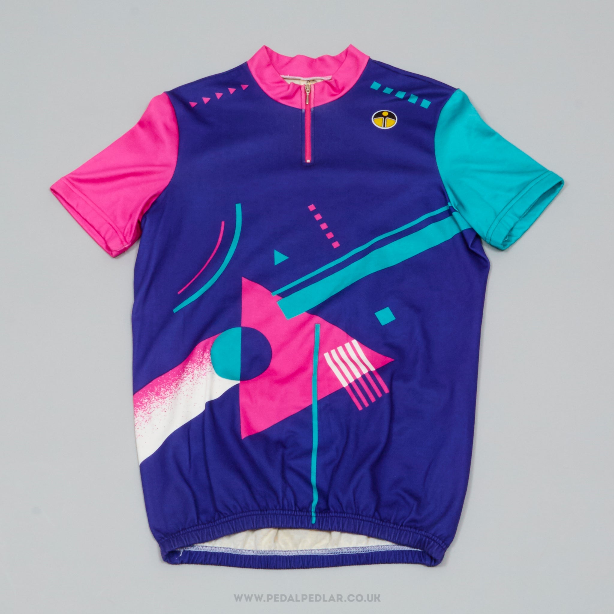 Giessegi Purple, Pink & Teal Pattern Medium Vintage Cycling Jersey - Pedal Pedlar - Clothing For Sale