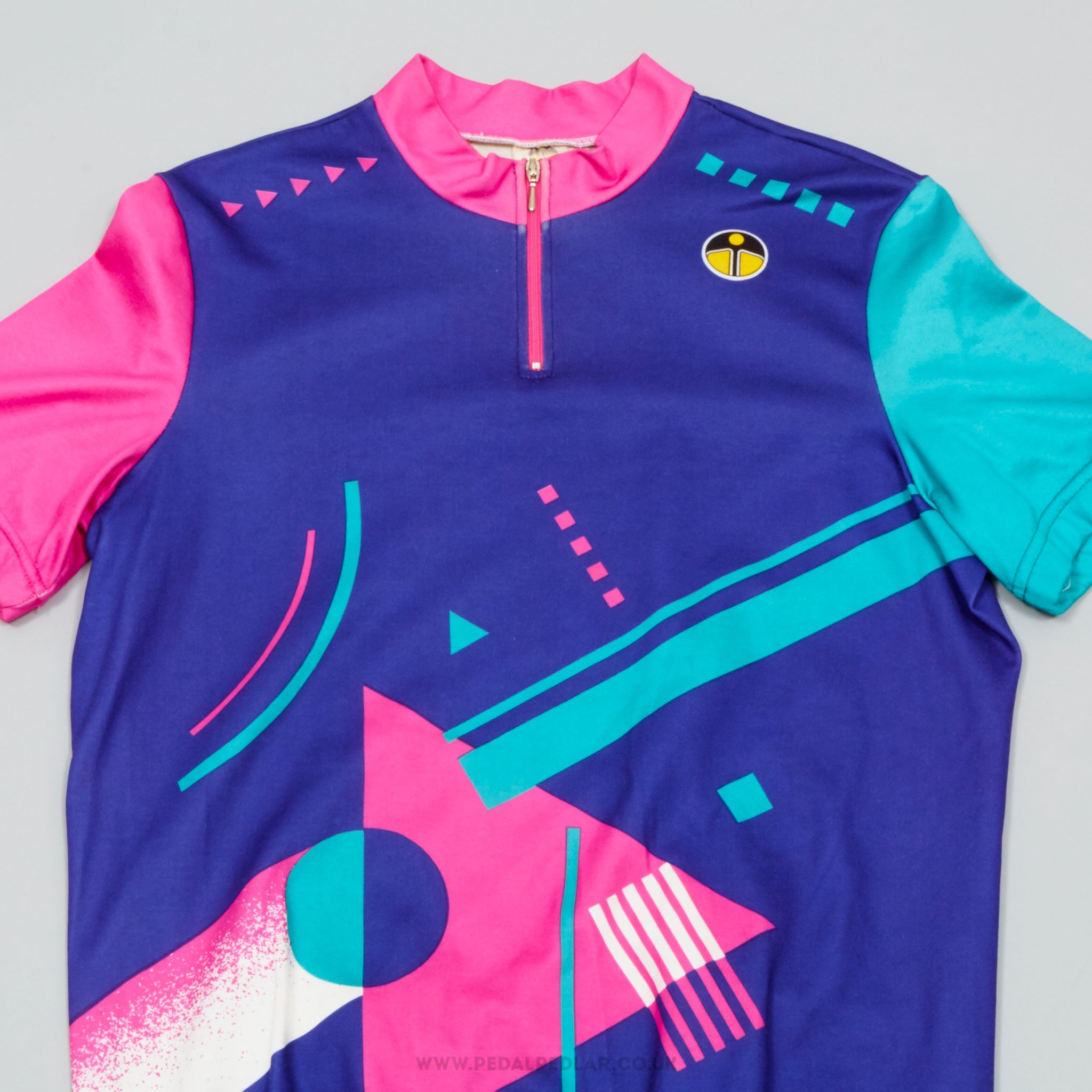 Giessegi Purple, Pink & Teal Pattern Medium Vintage Cycling Jersey - Pedal Pedlar - Clothing For Sale