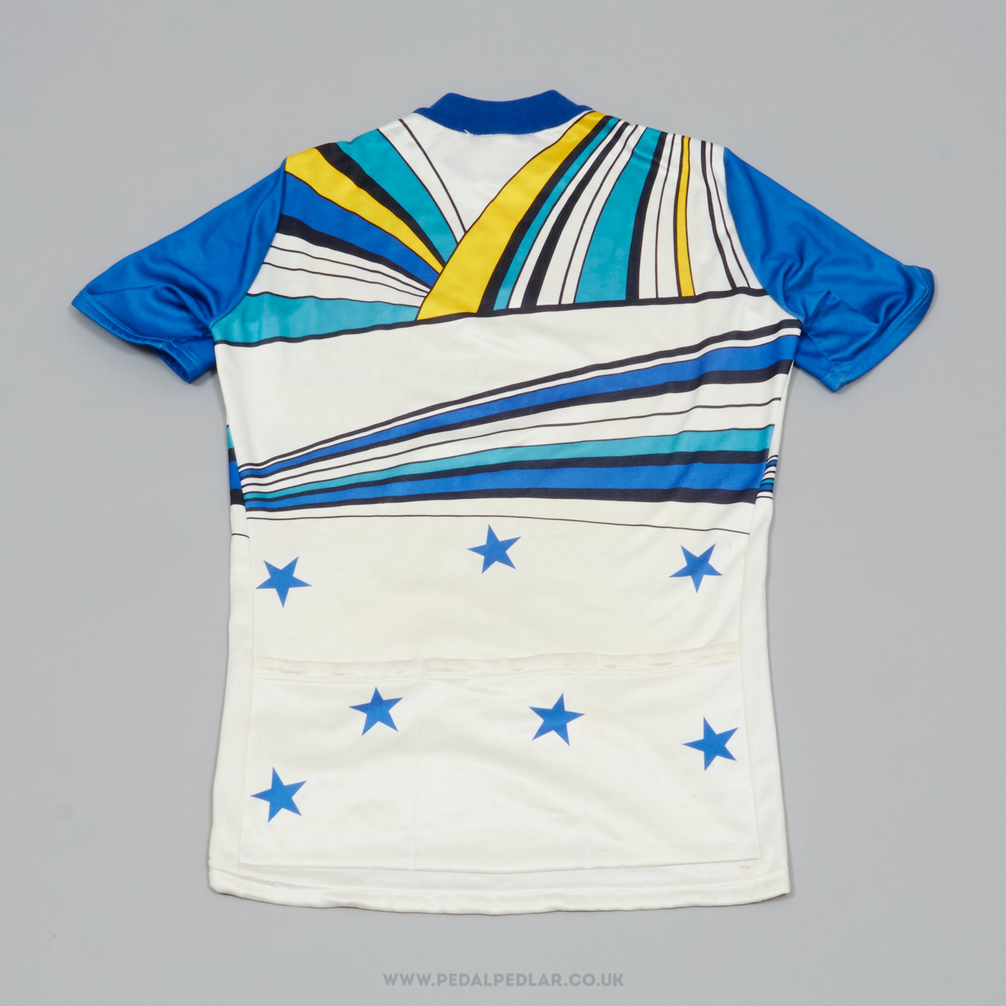 Gonso White& Yellow w) Blue Stars Medium Vintage Cycling Jersey - Pedal Pedlar - Clothing For Sale