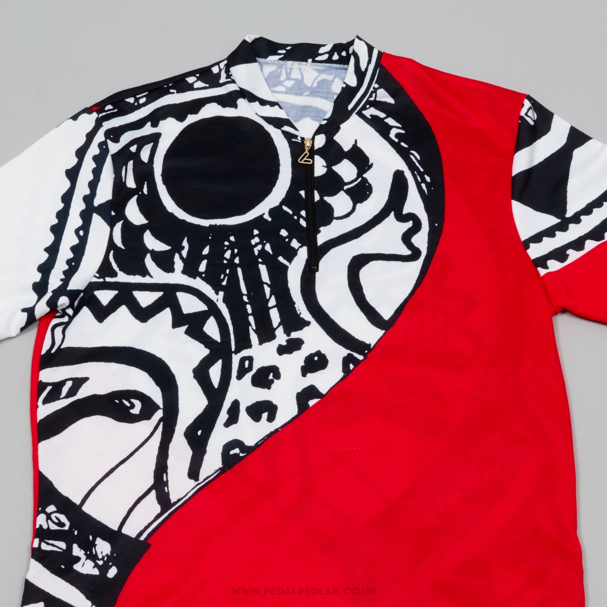 Loffler Red, Black & White Pattern Medium Vintage Cycling Jersey - Pedal Pedlar - Clothing For Sale