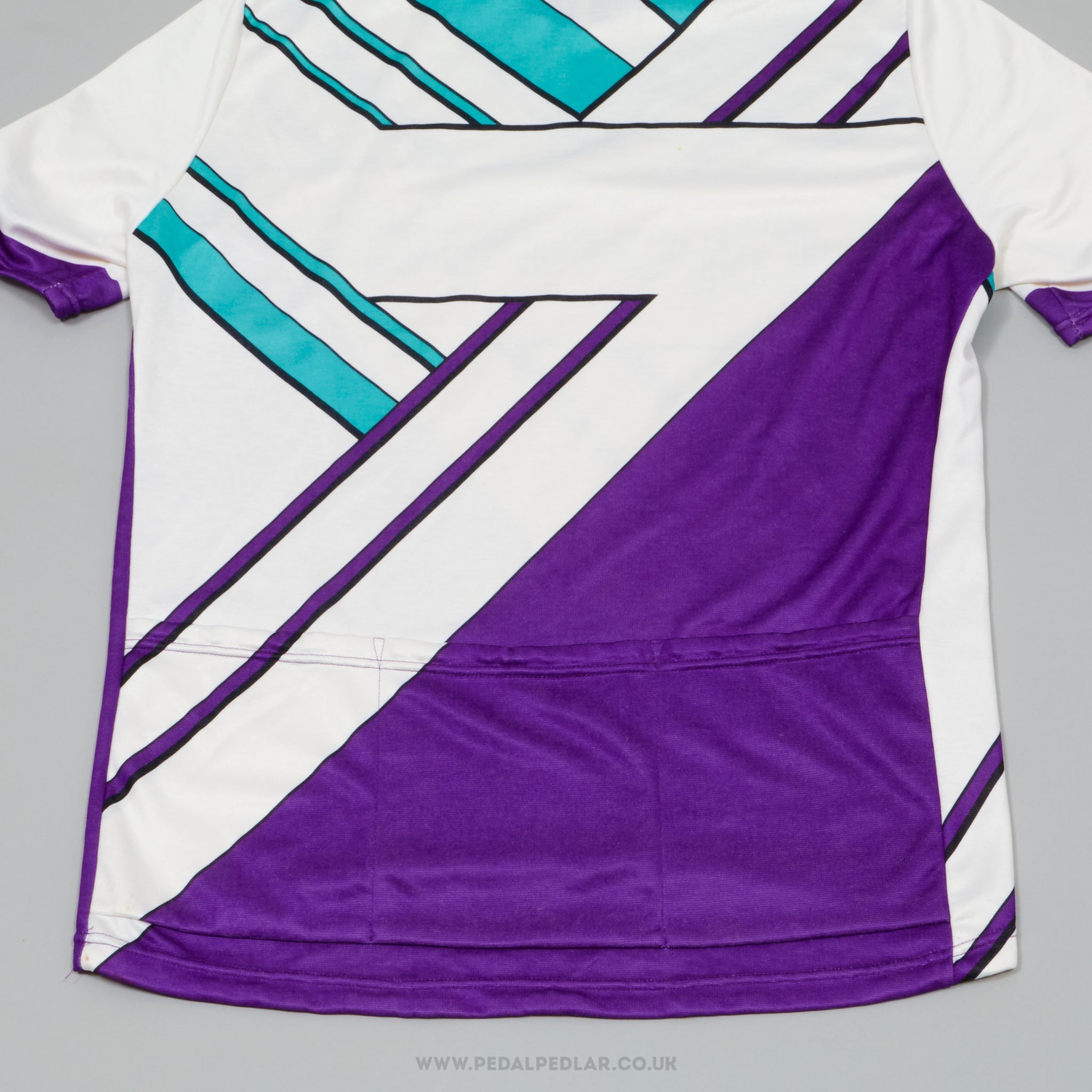Gonso White, Purple and Teal Pattern Medium Vintage Cycling Jersey - Pedal Pedlar - Clothing For Sale