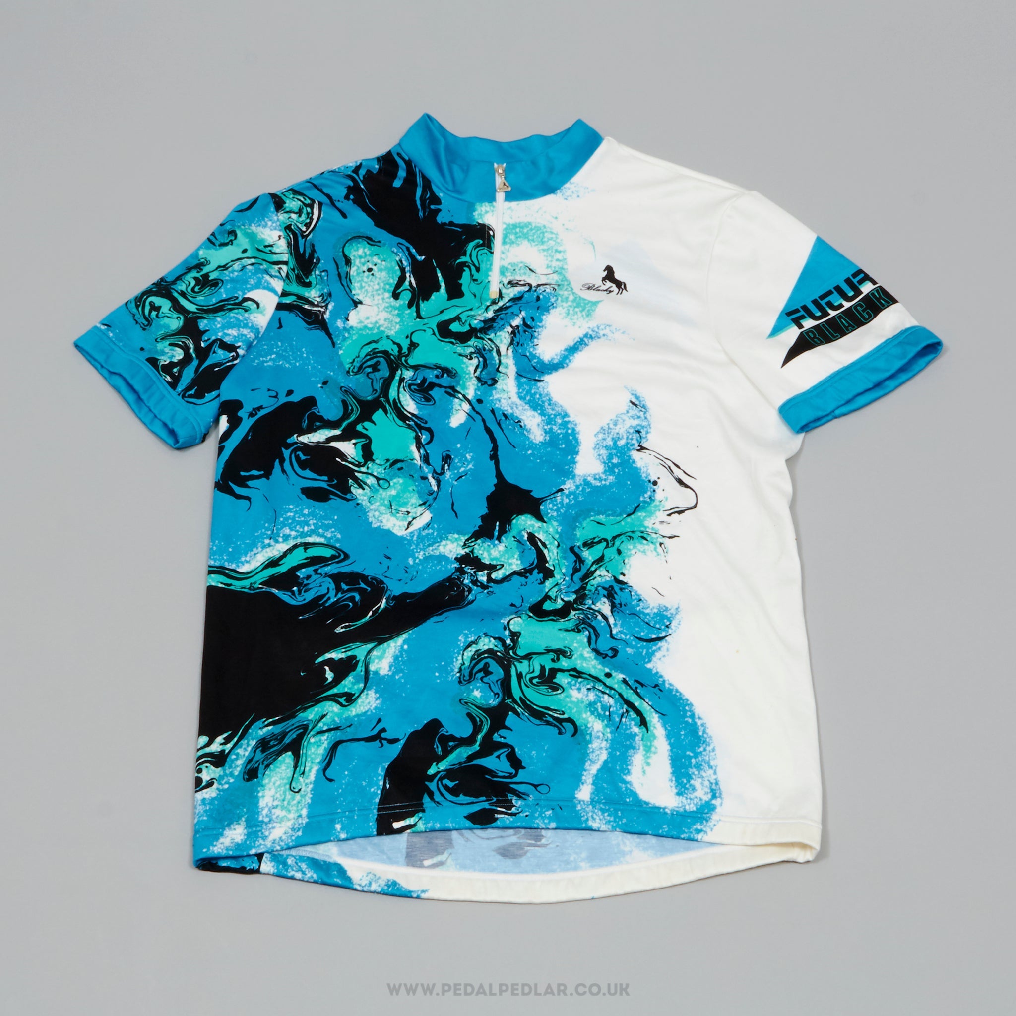 Blacky Futura Blue, Black & White Large Vintage Cycling Jersey - Pedal Pedlar - Clothing For Sale