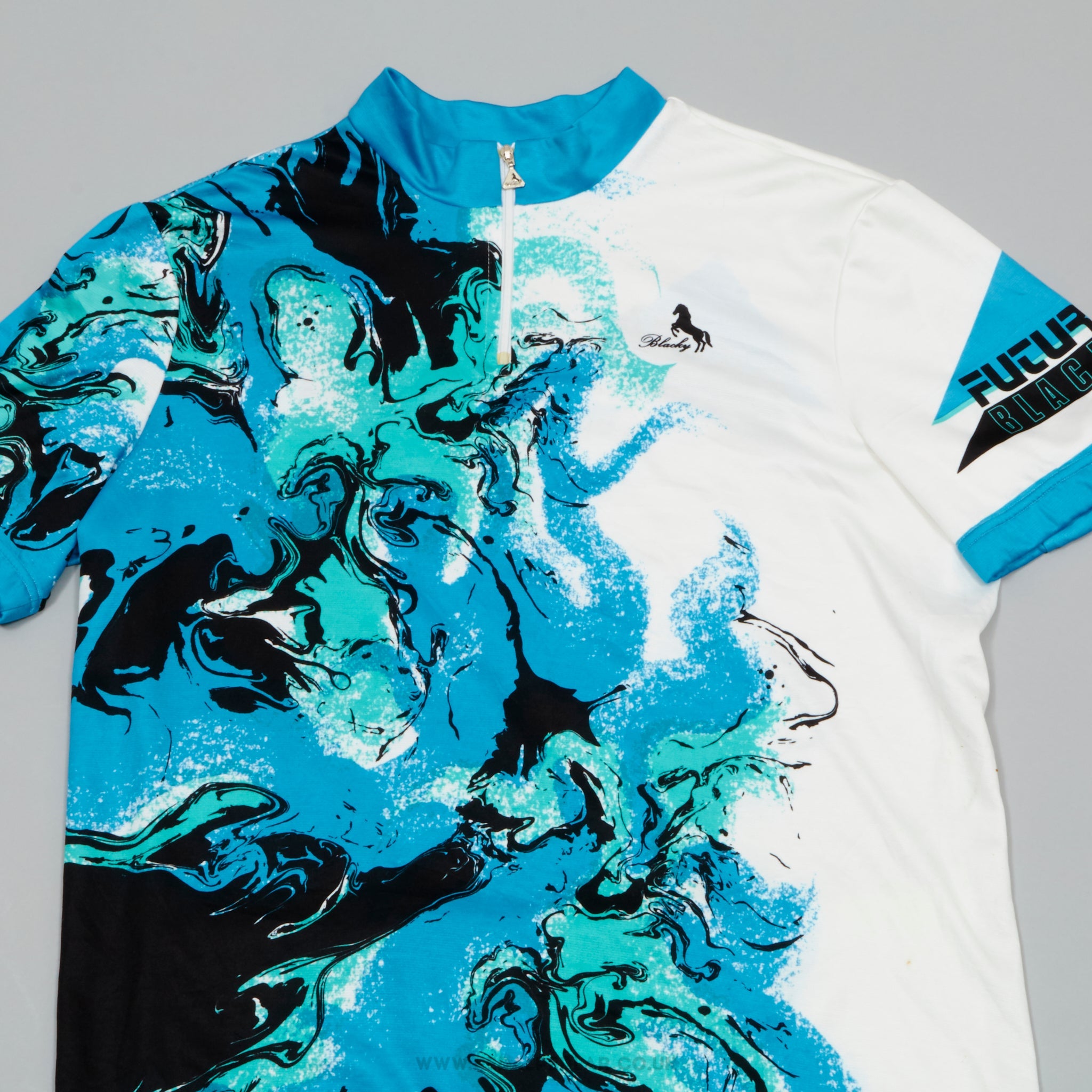 Blacky Futura Blue, Black & White Large Vintage Cycling Jersey - Pedal Pedlar - Clothing For Sale