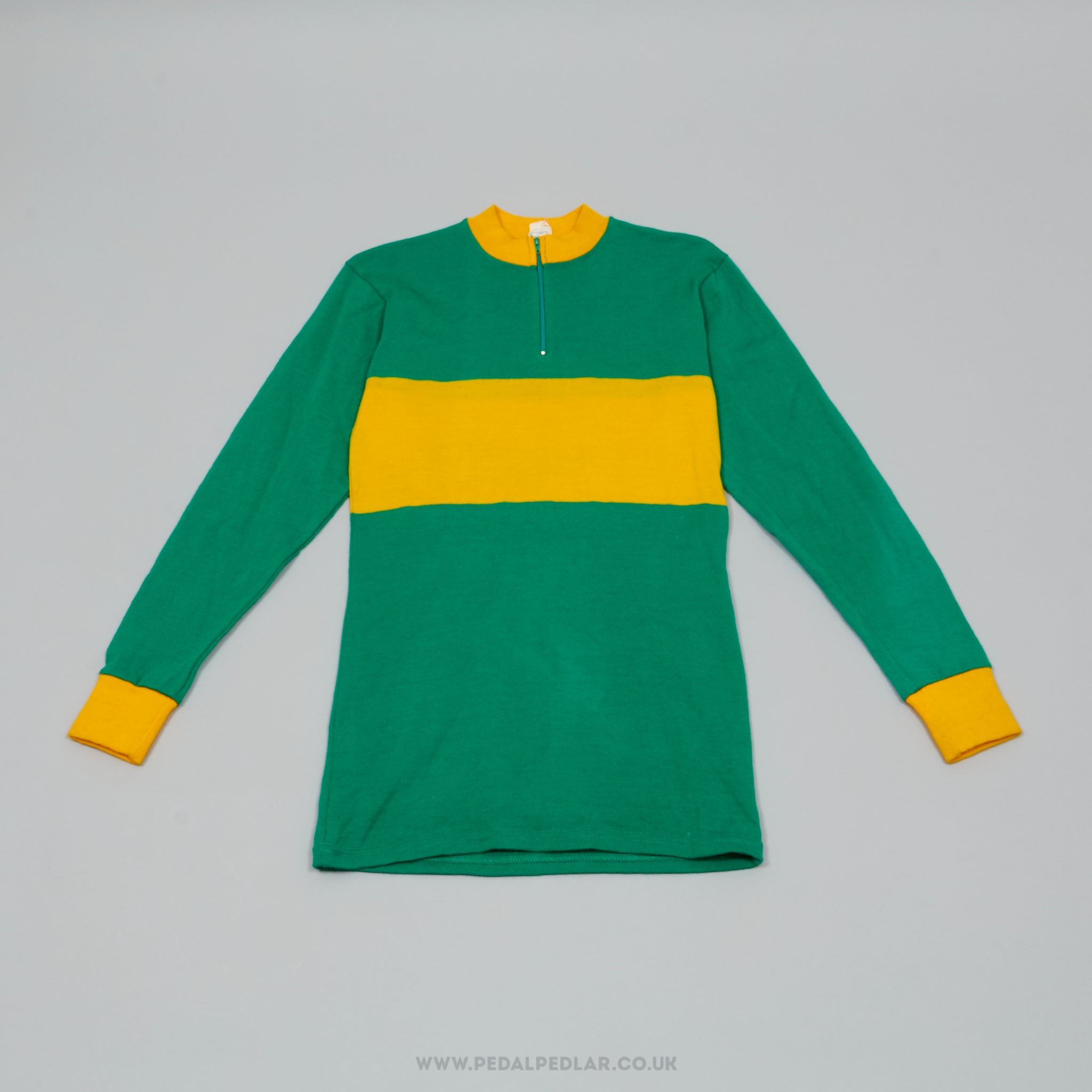 JB Darrigade V.C. Tilffois Green & Yellow Small Vintage Long Sleeved Woollen Cycling Jersey - Pedal Pedlar - Clothing For Sale