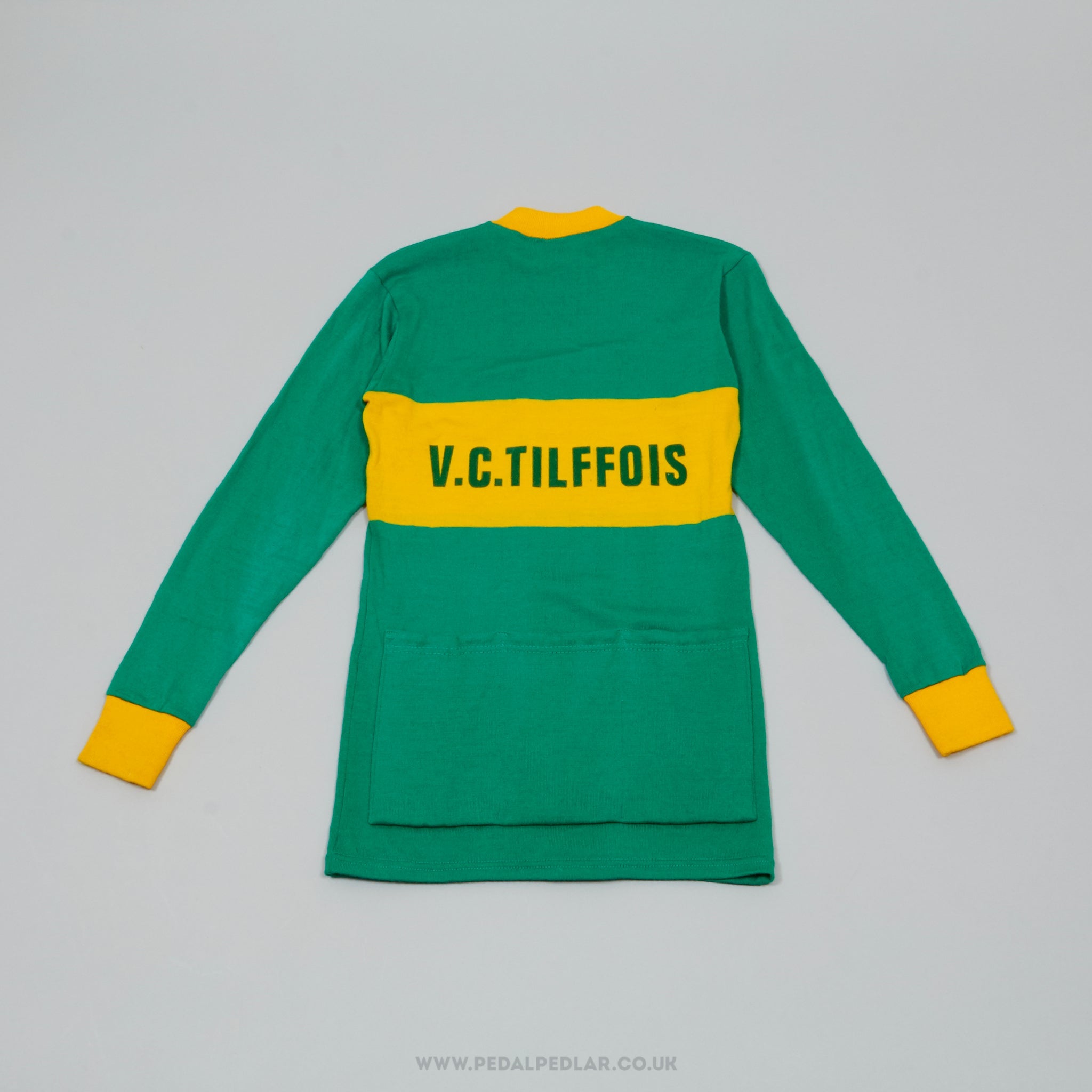 JB Darrigade V.C. Tilffois Green & Yellow Small Vintage Long Sleeved Woollen Cycling Jersey - Pedal Pedlar - Clothing For Sale