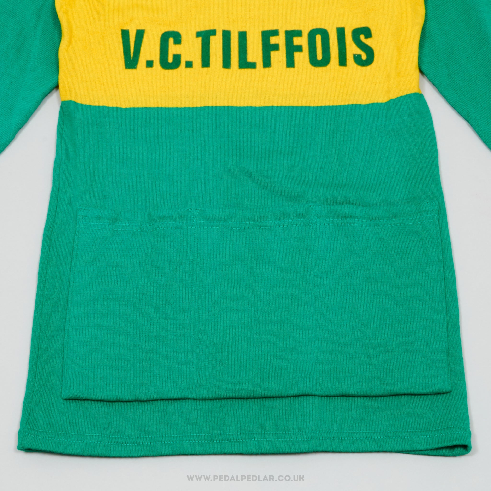 JB Darrigade V.C. Tilffois Green & Yellow Small Vintage Long Sleeved Woollen Cycling Jersey - Pedal Pedlar - Clothing For Sale