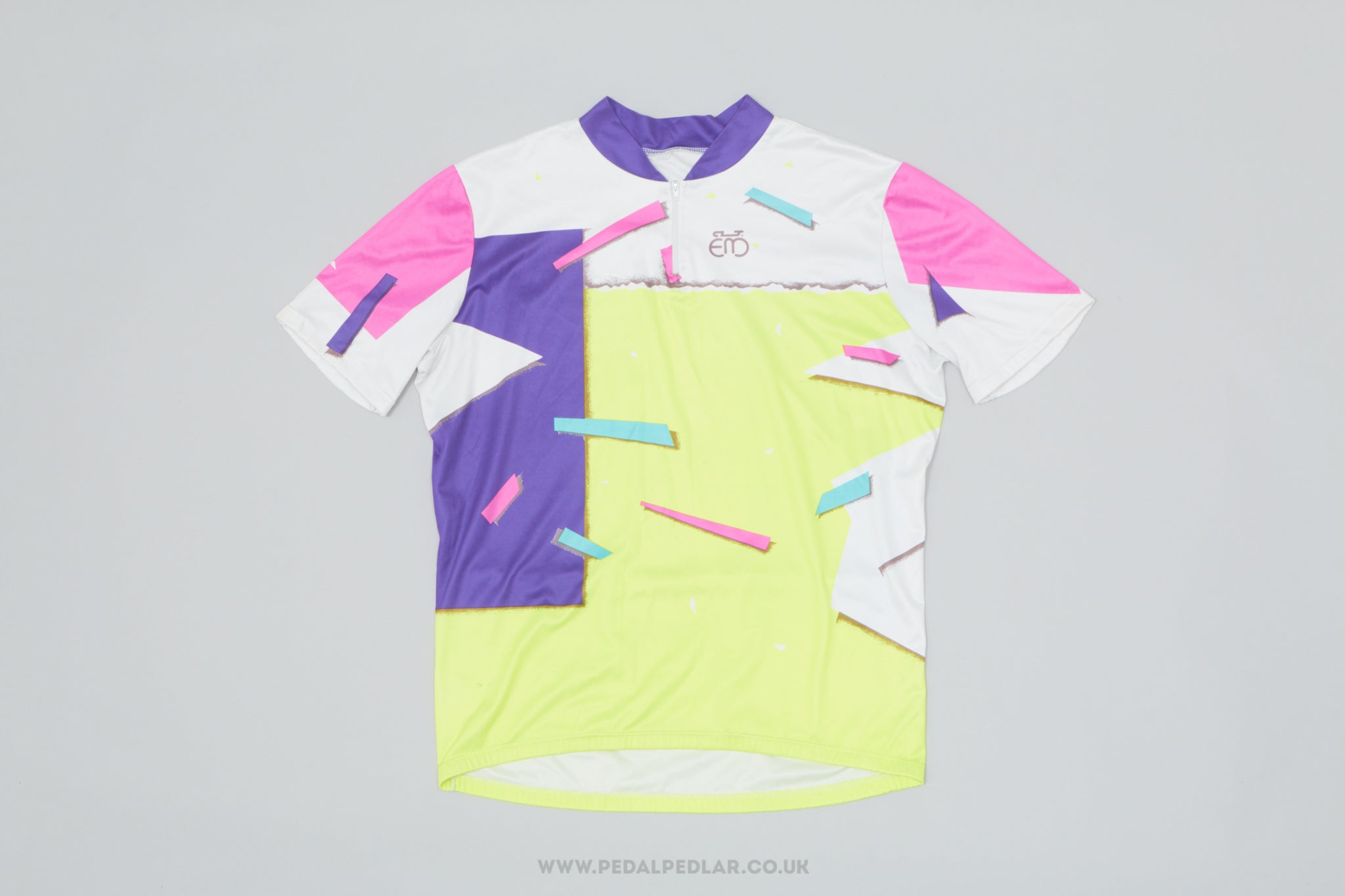 Eddy Merckx White, Purple & Neon XL Vintage Cycling Jersey - Pedal Pedlar - Clothing For Sale