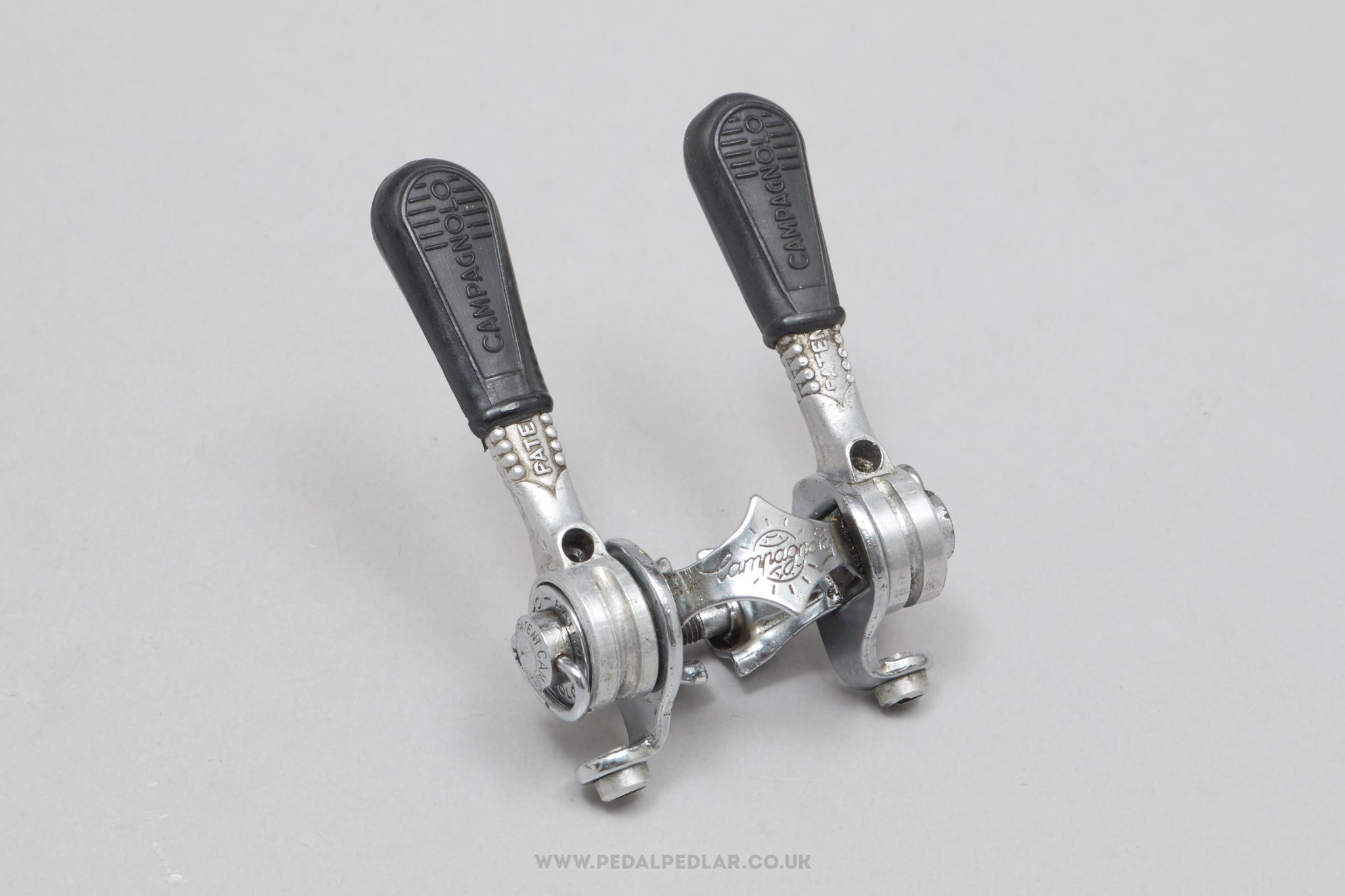 Campagnolo Nuovo/Super Record (1014) w) Covers & Silver Guides Vintage Clamp-On Downtube Shifters - Pedal Pedlar - Bike Parts For Sale